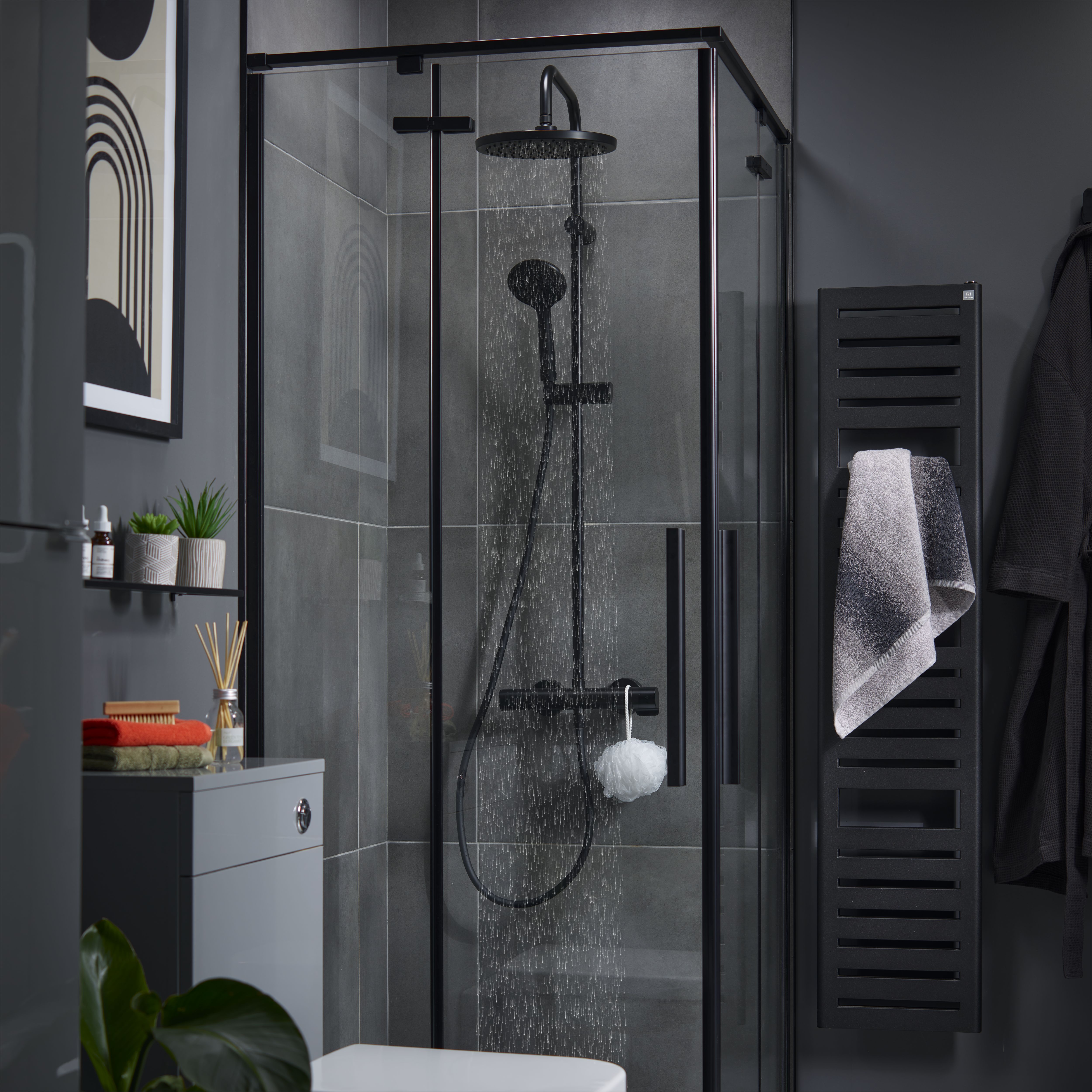 GoodHome Elland Matt Black Wall-mounted Bathroom Shelf (D)12cm (H)2cm (L)60cm