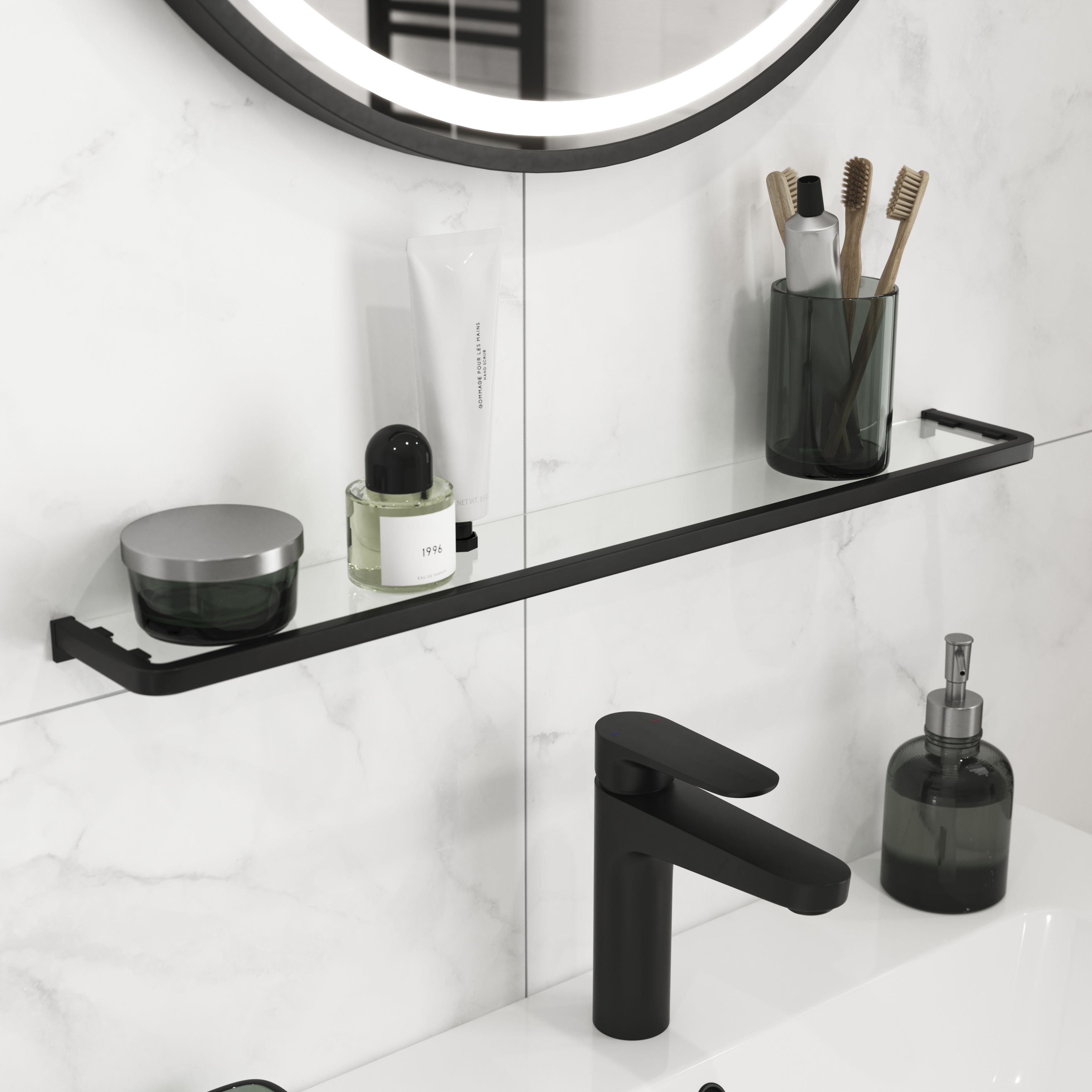 GoodHome Elland Matt Black Wall-mounted Bathroom Shelf (D)12cm (H)2cm (L)60cm