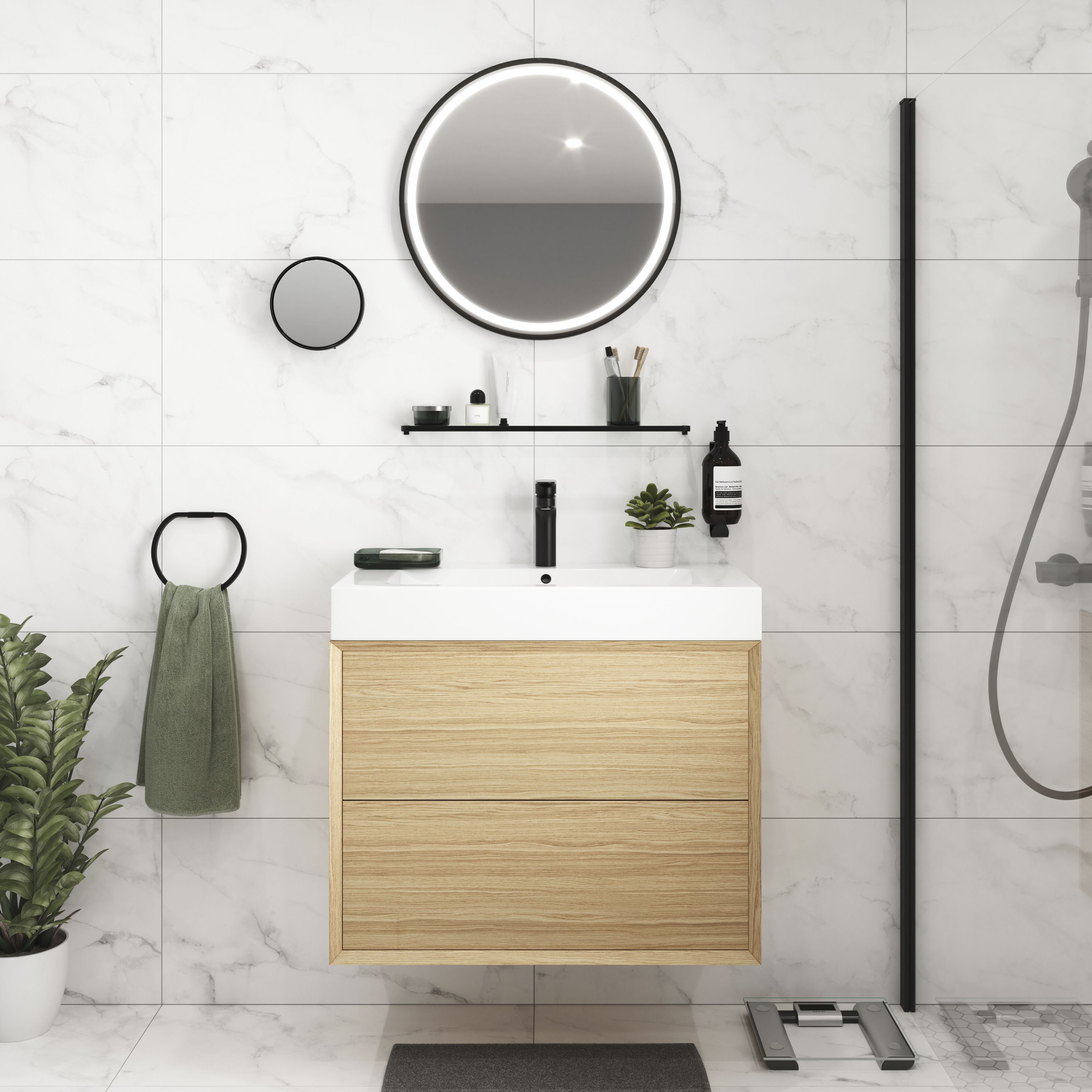 GoodHome Elland Matt Black Wall-mounted Bathroom Shelf (D)12cm (H)2cm (L)60cm
