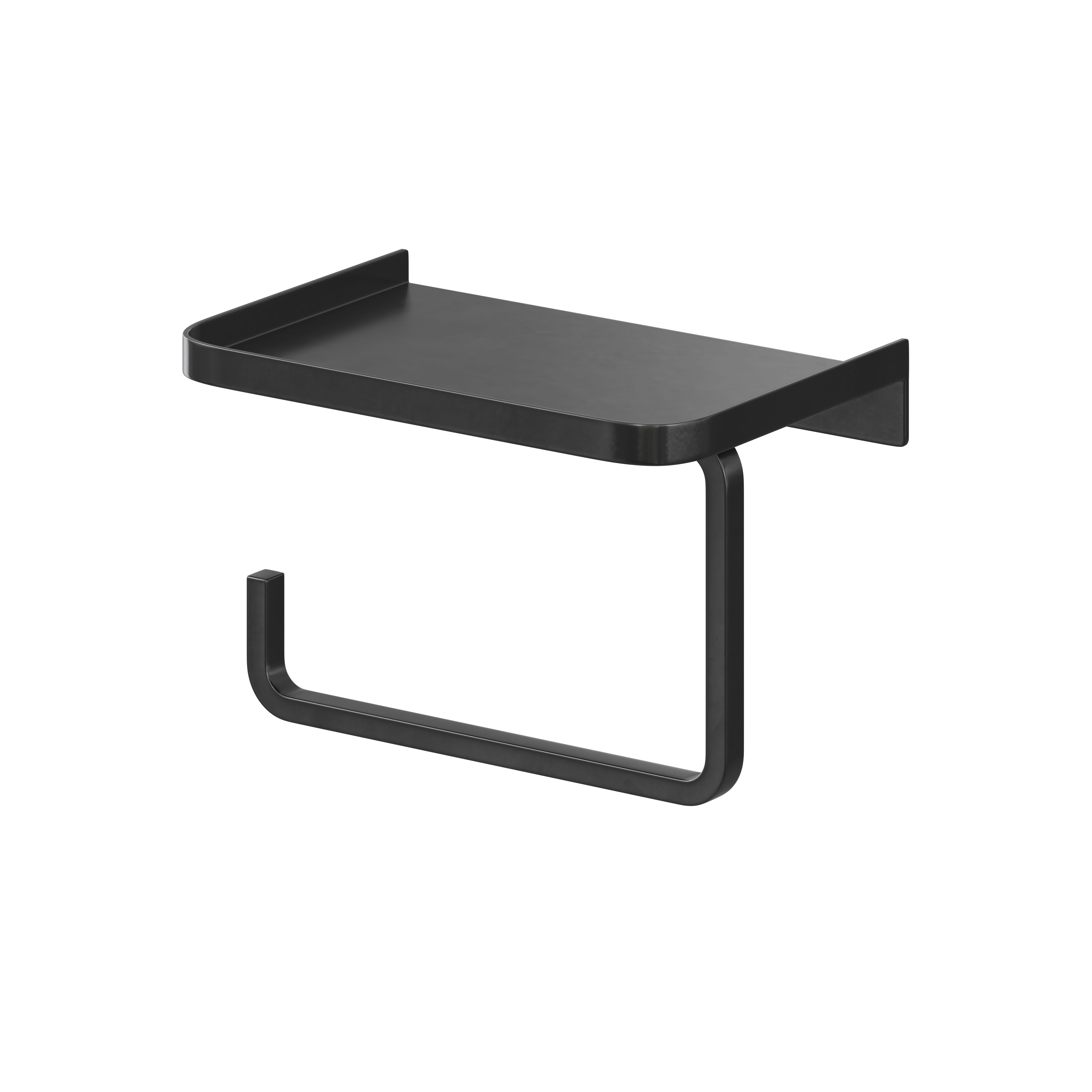 Toilet Paper Holder, Modern, Matte Black, With Shelf