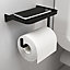 GoodHome Elland Matt Black Wall-mounted Toilet roll holder with shelf (H)118mm (W)1750mm