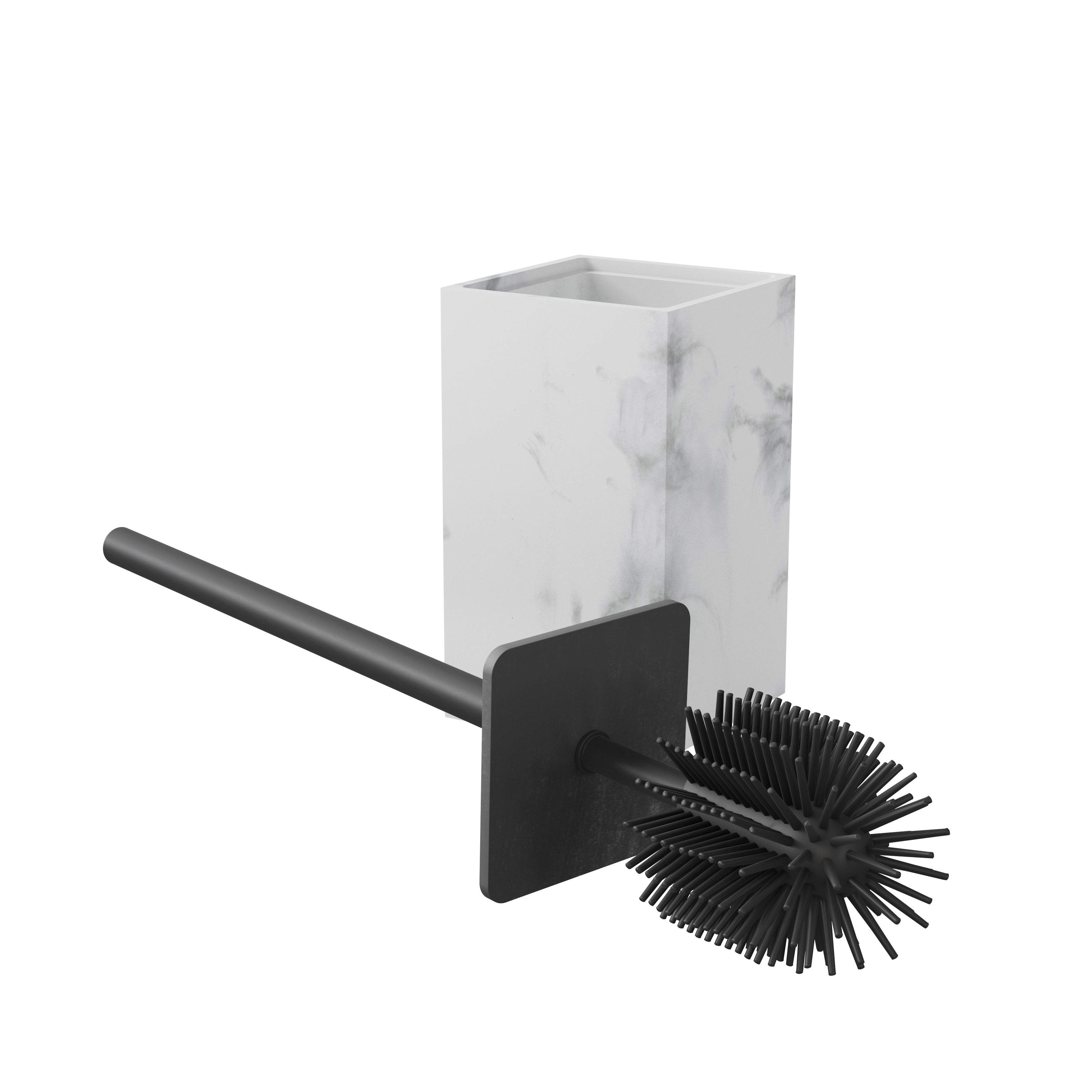 GoodHome Elland Polymer resin, silicone & stainless steel Marble effect Toilet  brush & holder