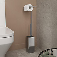 GoodHome Elland Silver effect Brushed Freestanding or wall-mounted Toilet roll & brush holder
