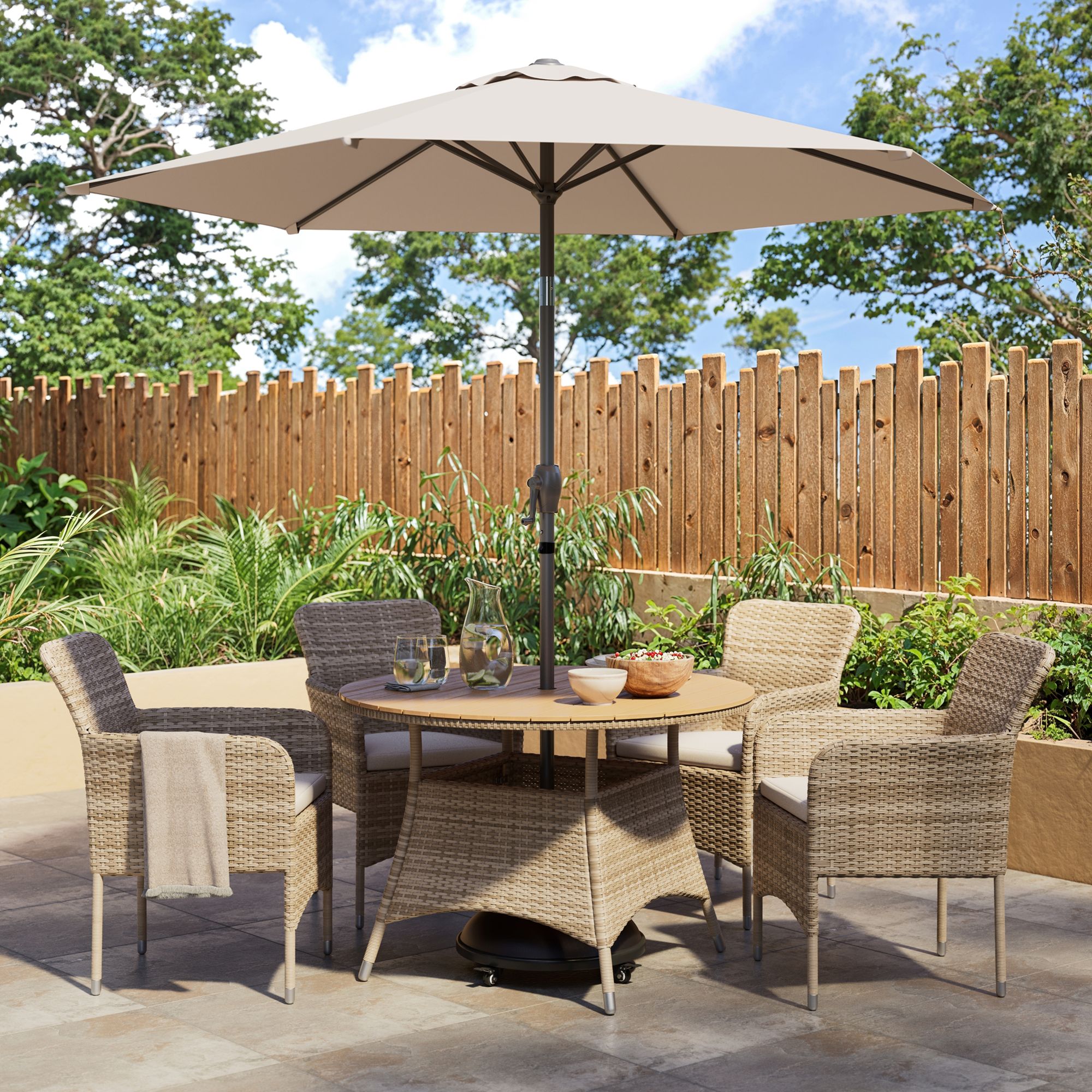 GoodHome Elos Beige Rattan effect 4 seater Dining set