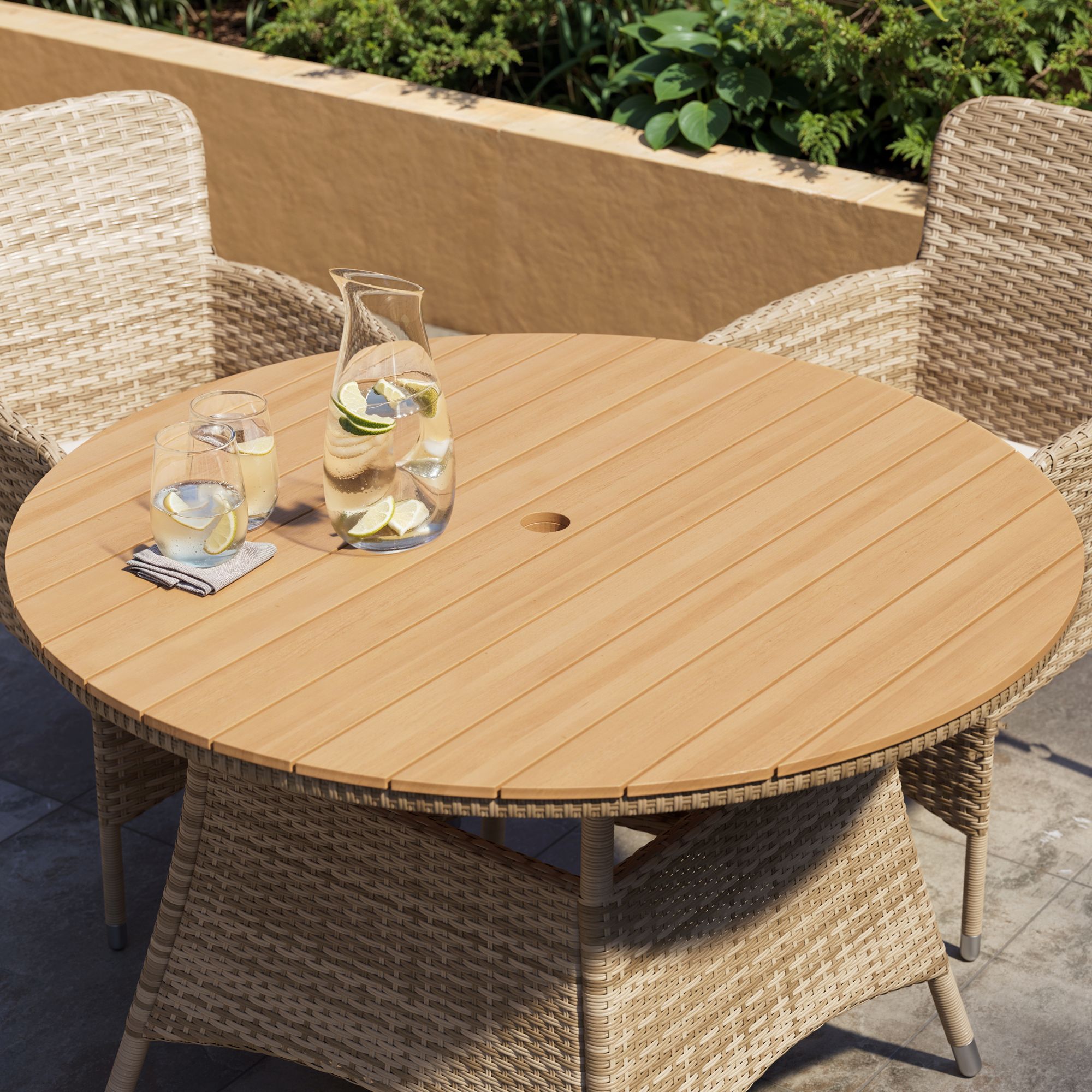 GoodHome Elos Beige Rattan effect 4 seater Dining set