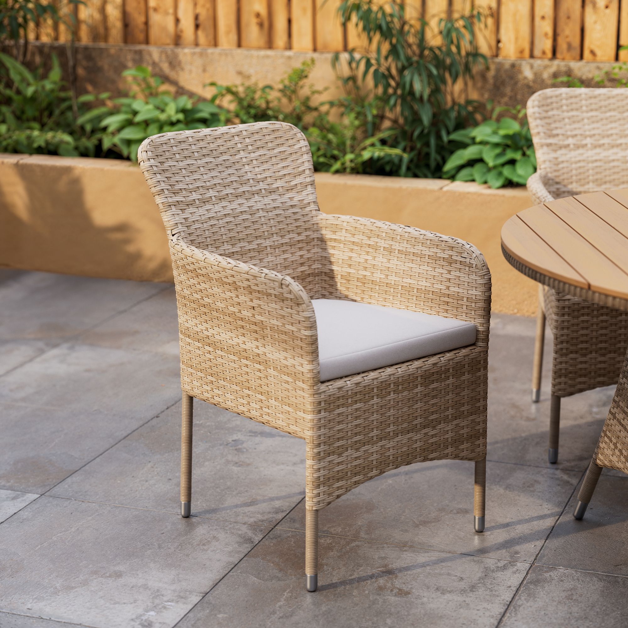 GoodHome Elos Beige Rattan effect 4 seater Dining set