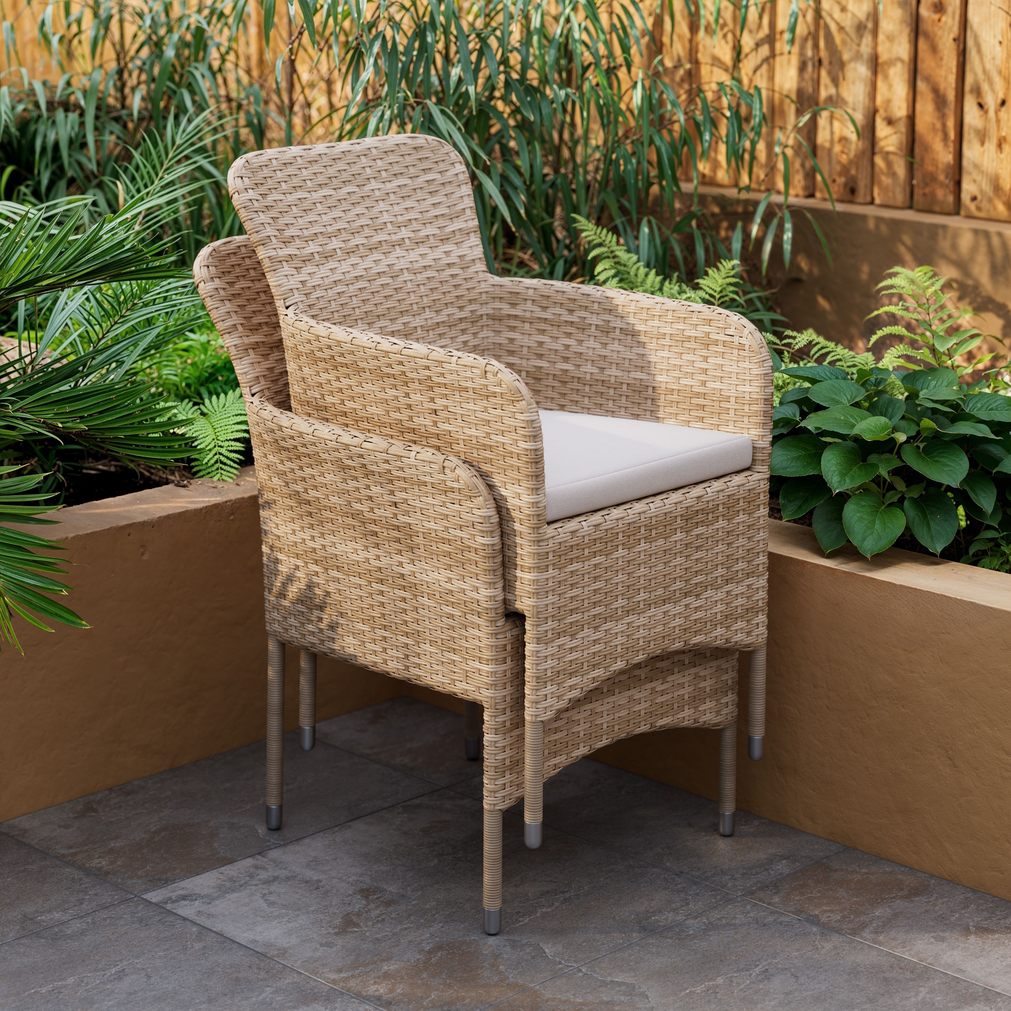 GoodHome Elos Beige Rattan effect 6 seater Dining set