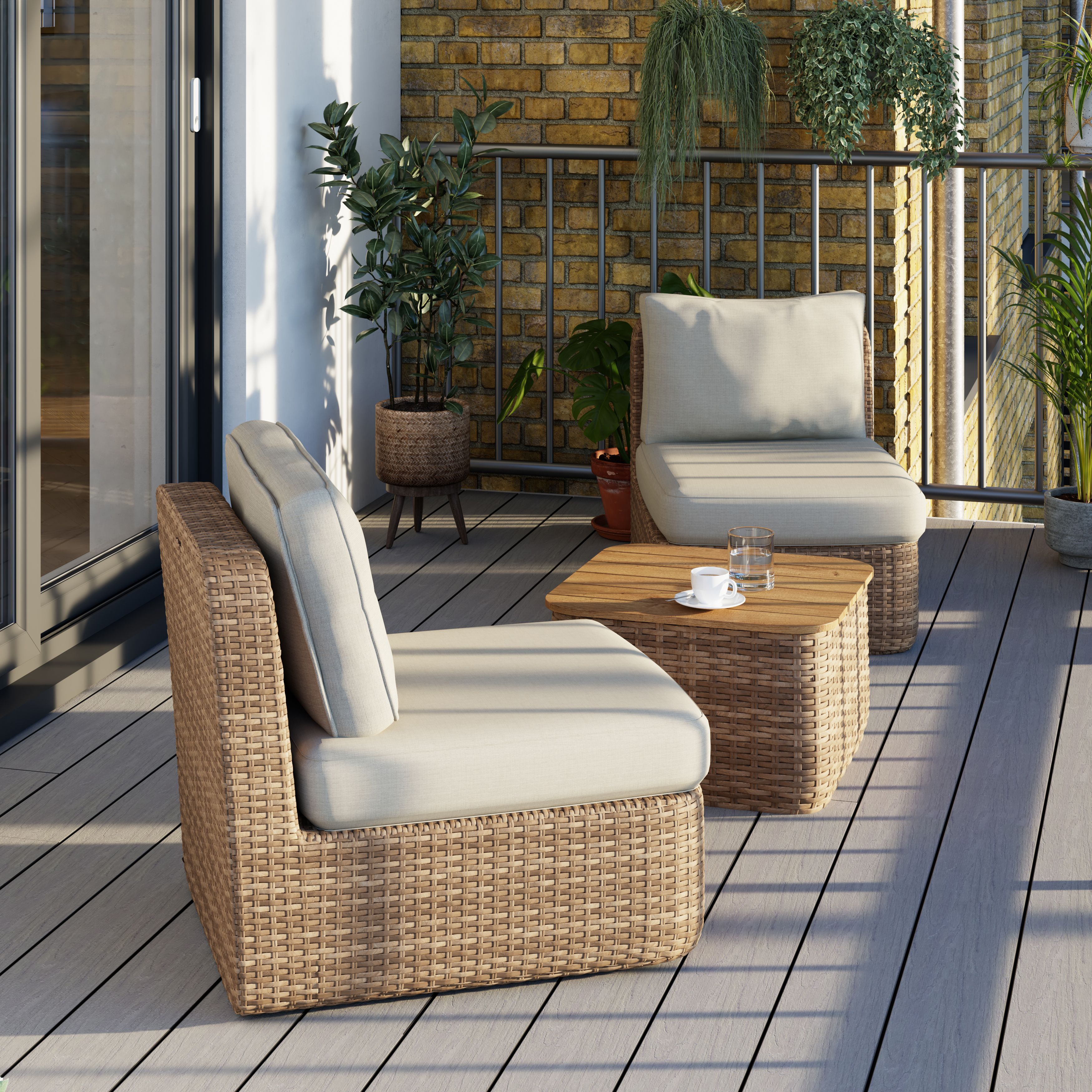 Festival Depot Outdoor Ottoman Patio Footstool With Cushion Small Seat Metal Furniture For Garden Yard Deck Beige