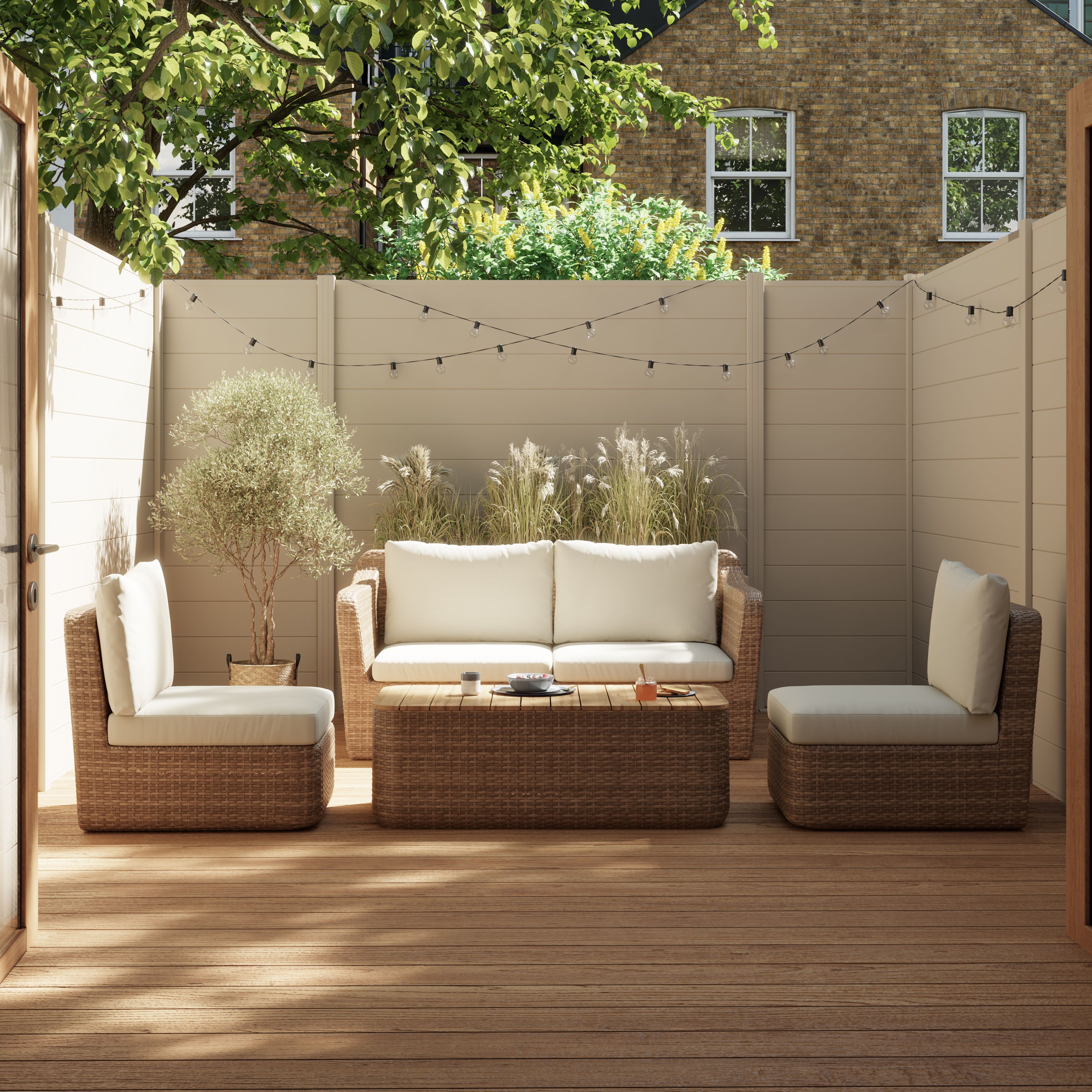 GoodHome Elos Matt Beige Rattan effect 4 Seater Modular Coffee set