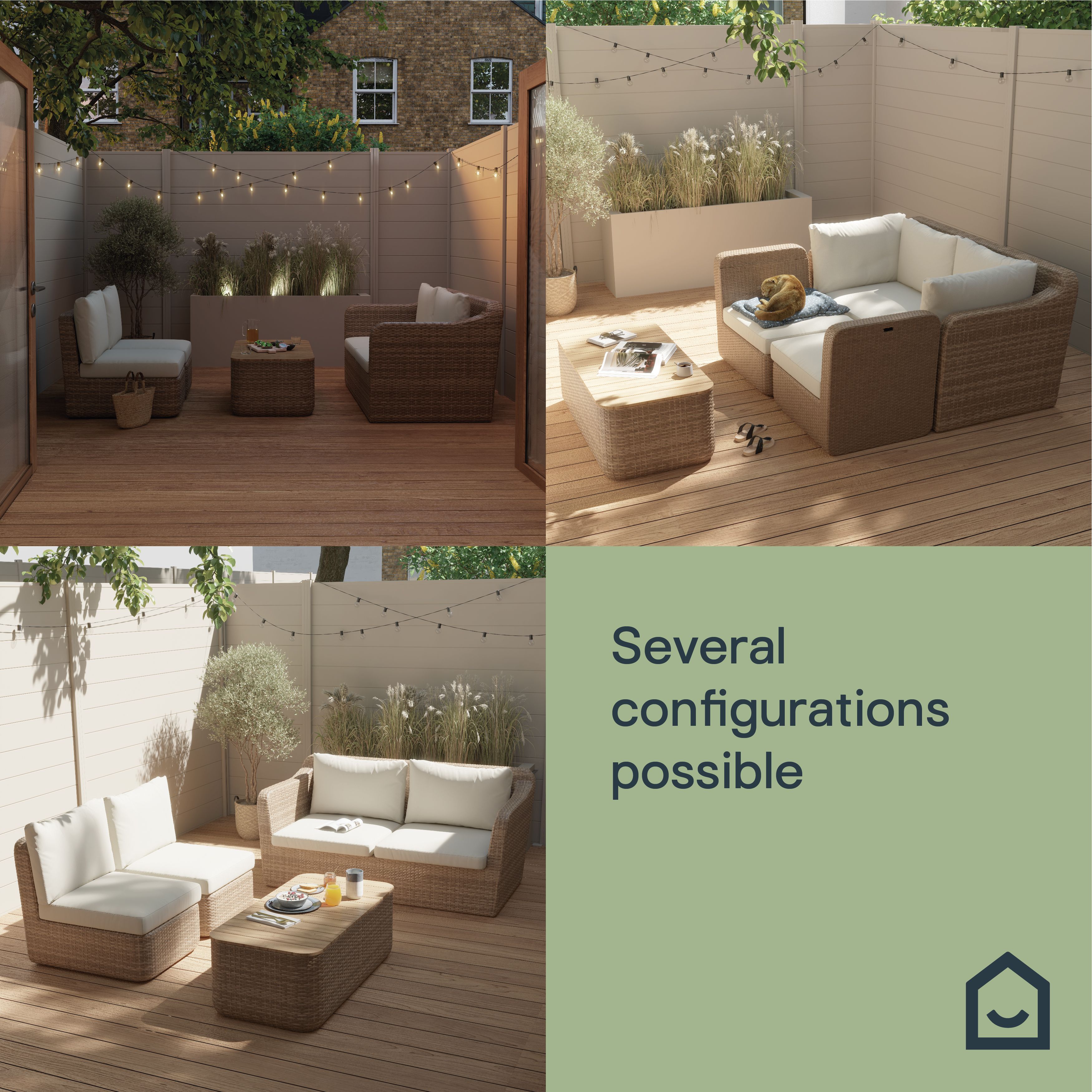 GoodHome Elos Matt Beige Rattan effect 4 Seater Modular Coffee set