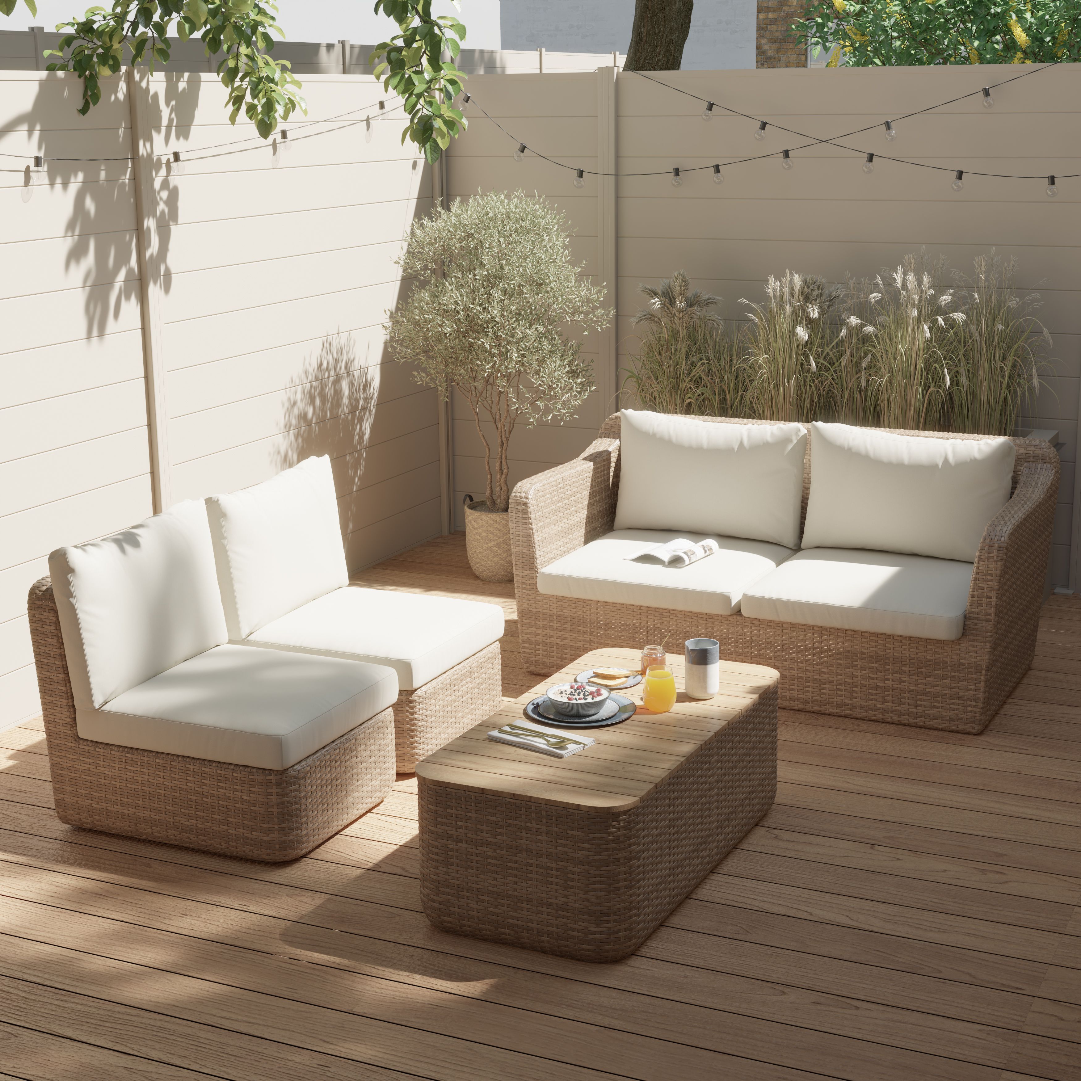 Elos Matt Rattan effect 4 Seater Modular Coffee set