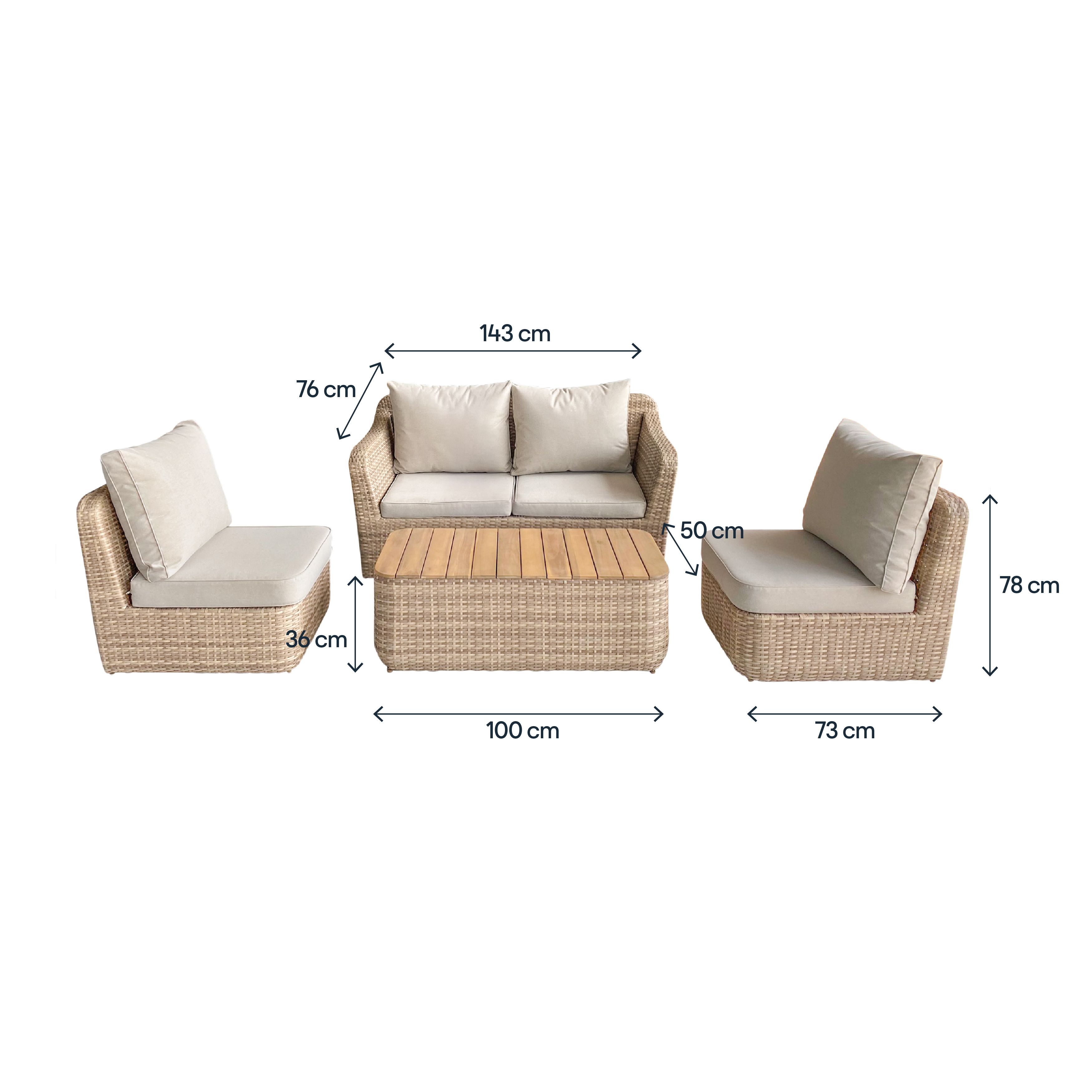 GoodHome Elos Matt Beige Rattan effect 4 Seater Modular Coffee set
