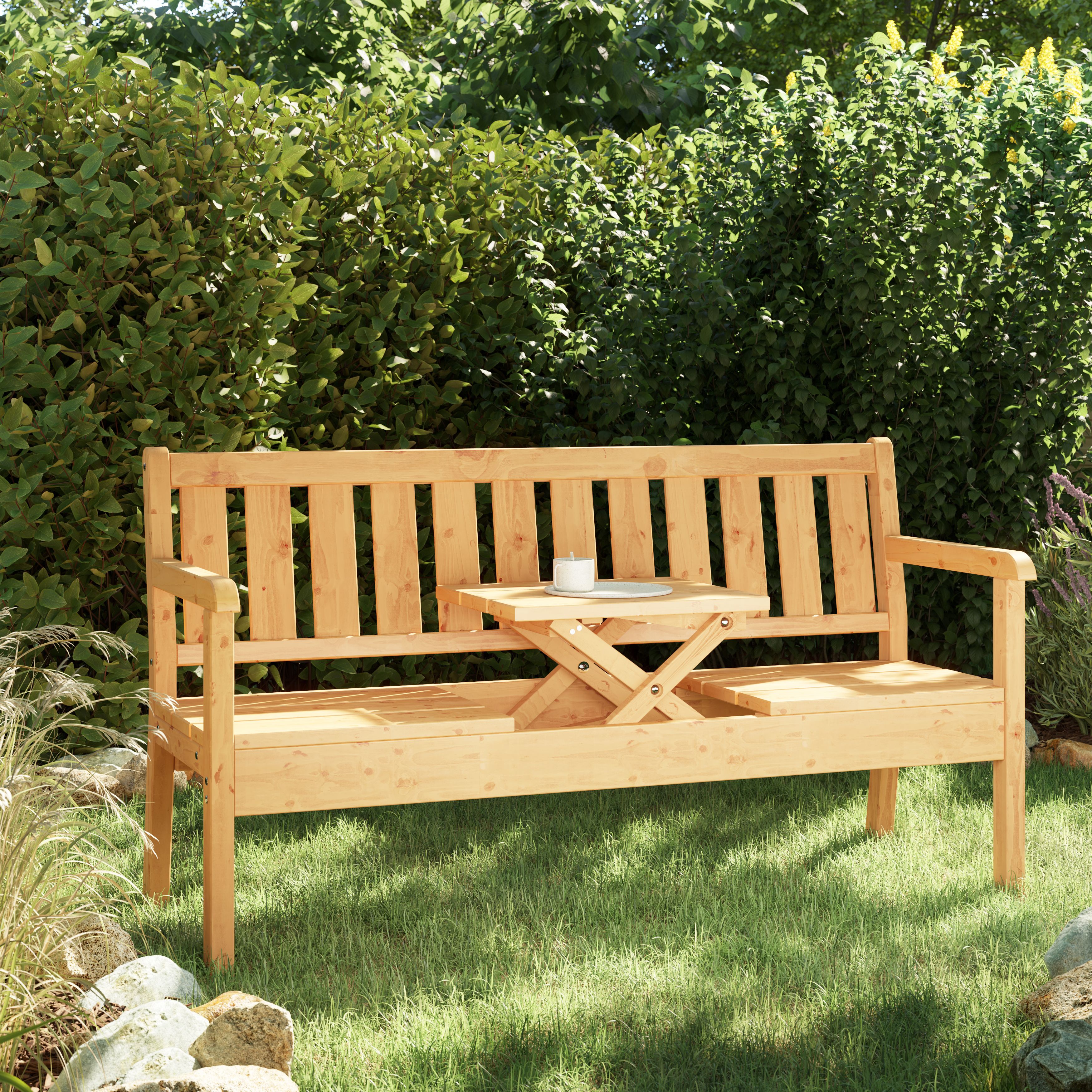 GoodHome Elounda Wooden 2 seater Bench with Side table (W)159cm (H)92.5cm