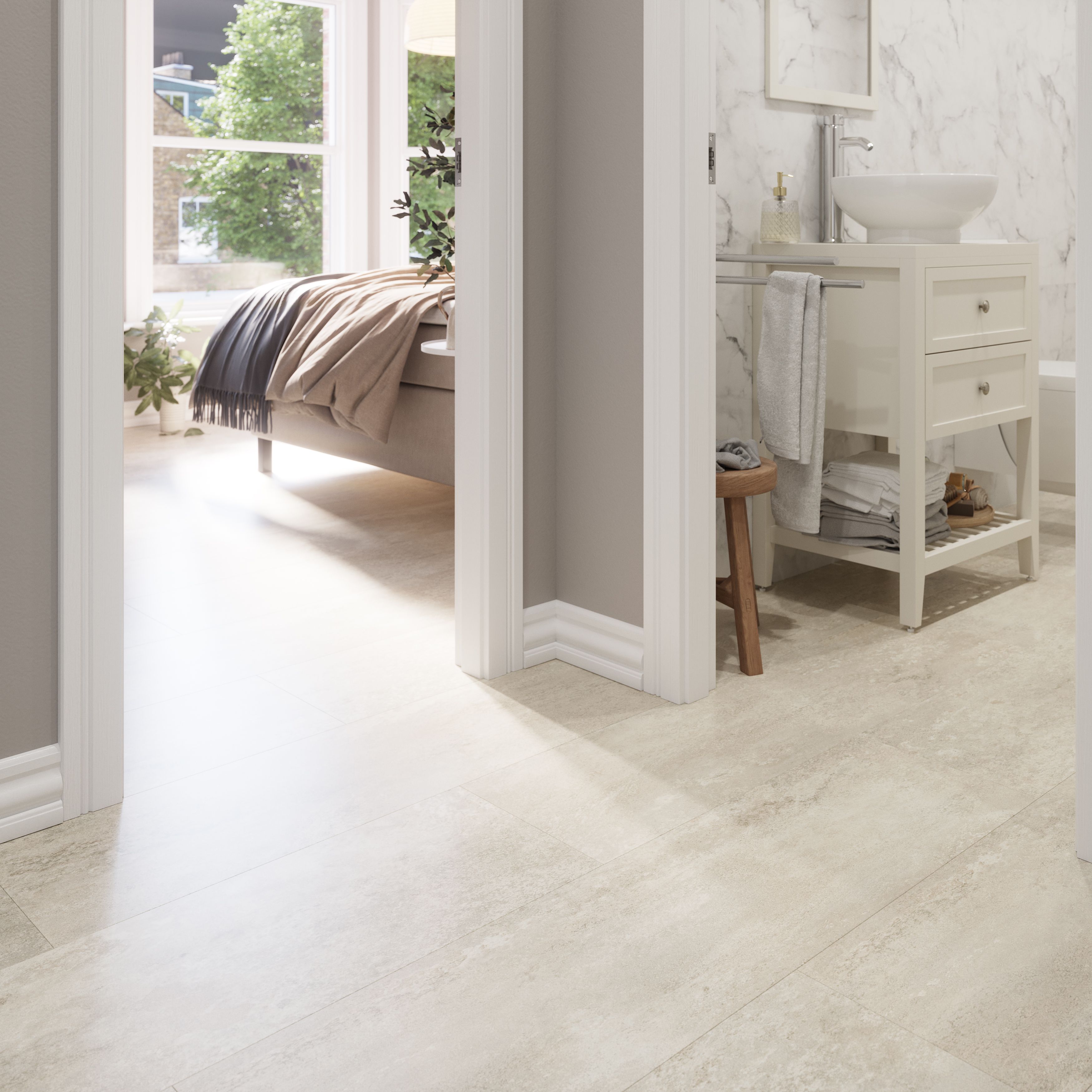 GoodHome Elstree Natural Stone effect Laminate Flooring 2.535m