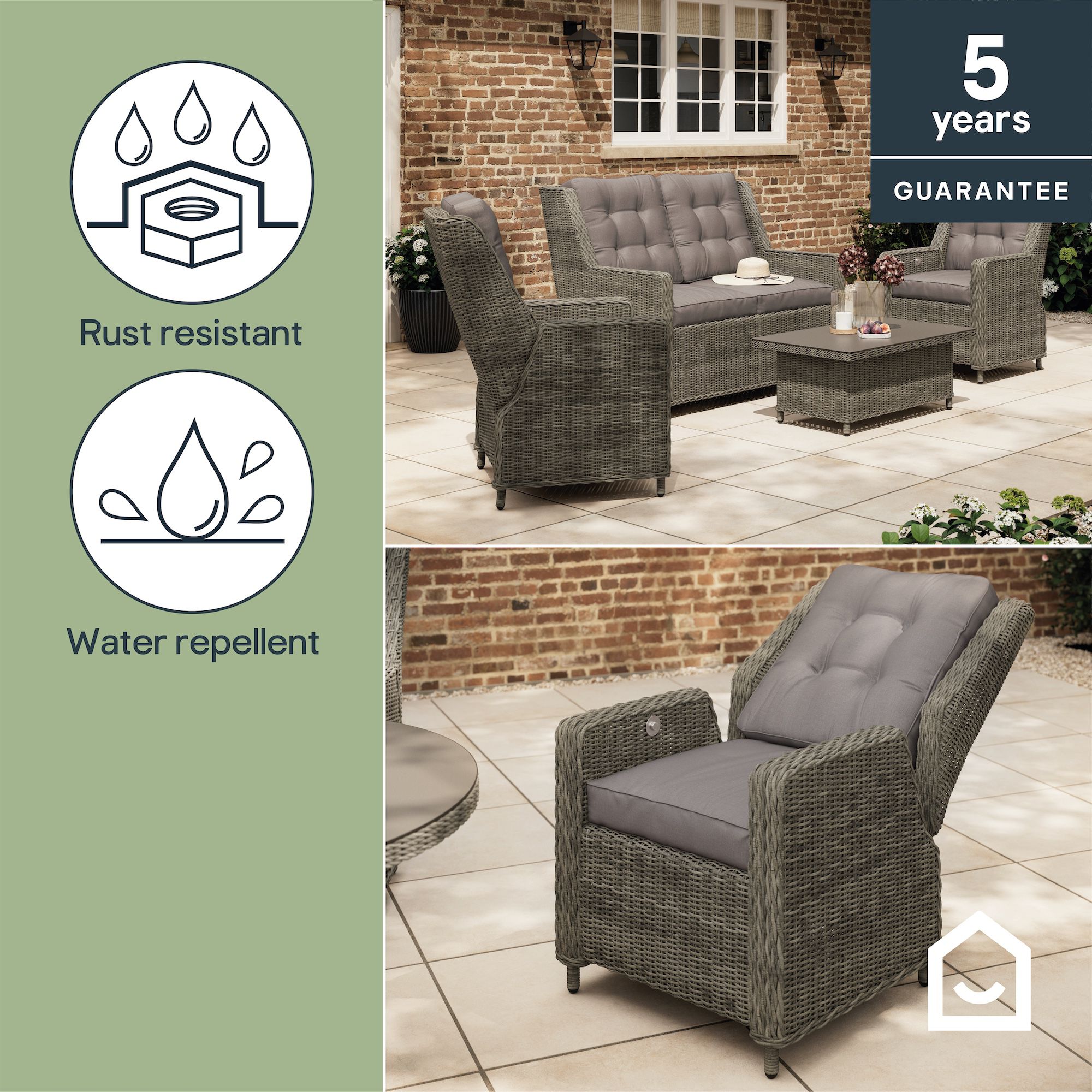 GoodHome Emali Brown Rattan effect 4 seater Dining set