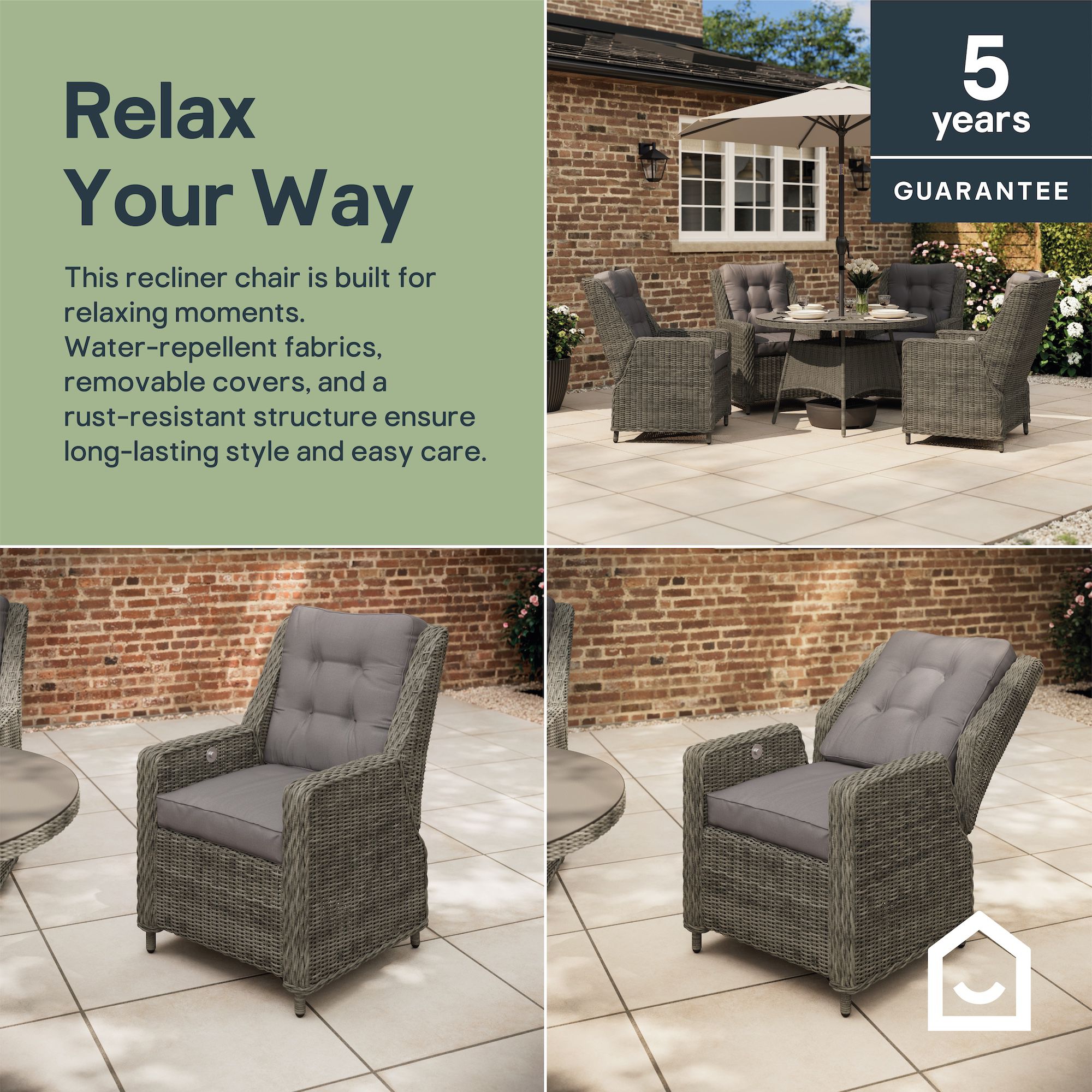 GoodHome Emali Brown Rattan effect 4 seater Dining set