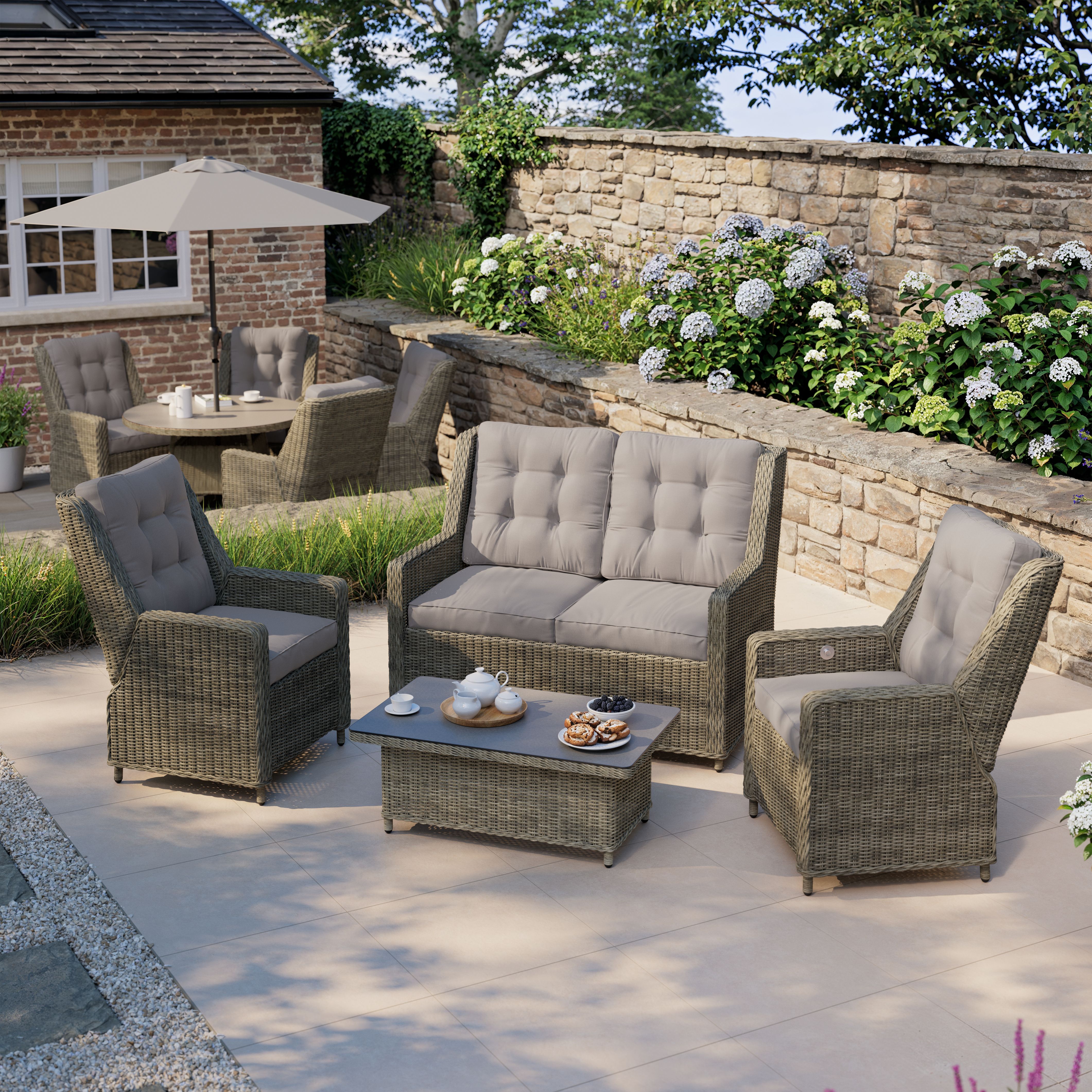 GoodHome Emali Matt Brown Rattan effect 4 Seater Coffee set