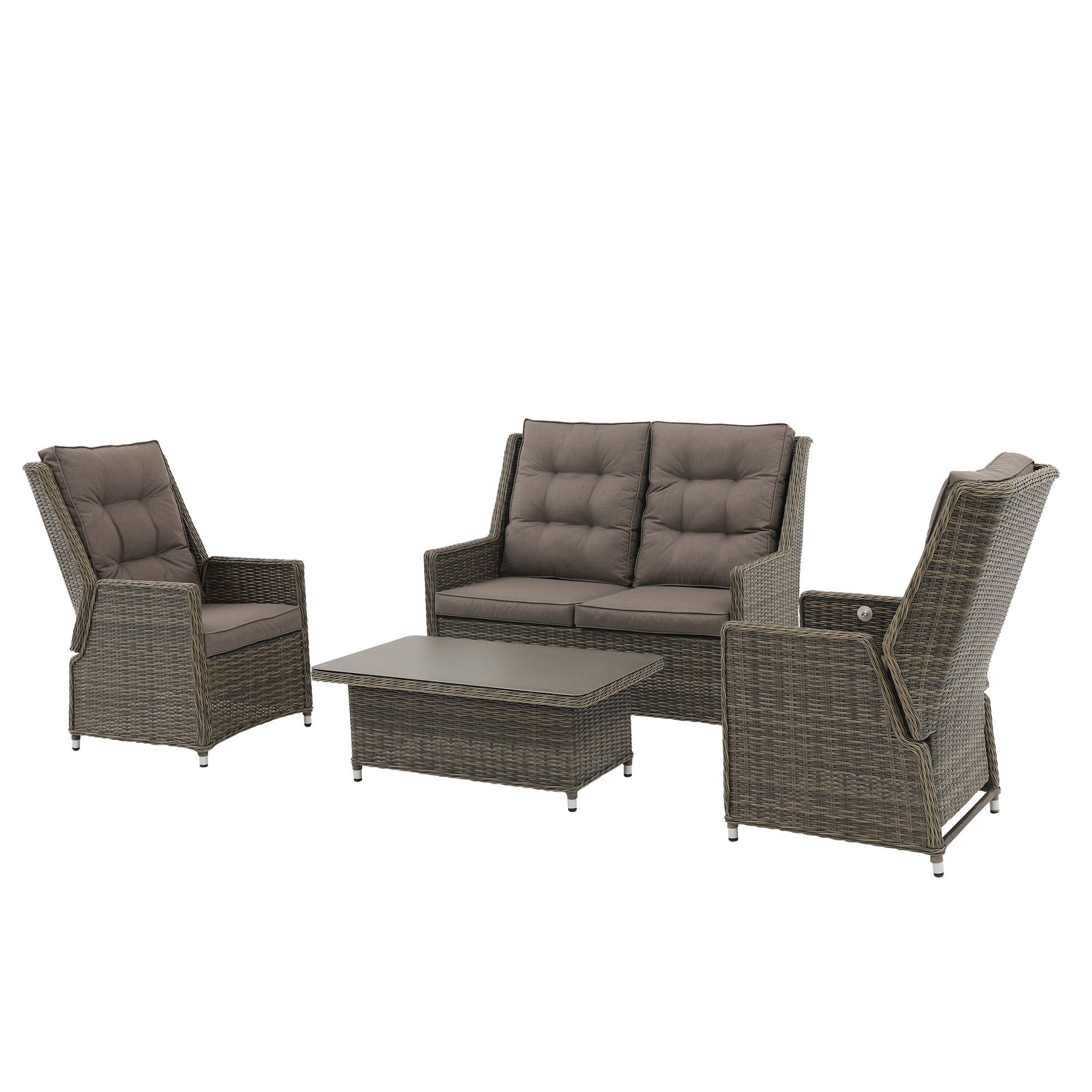 GoodHome Emali Matt Brown Rattan effect 4 Seater Coffee set