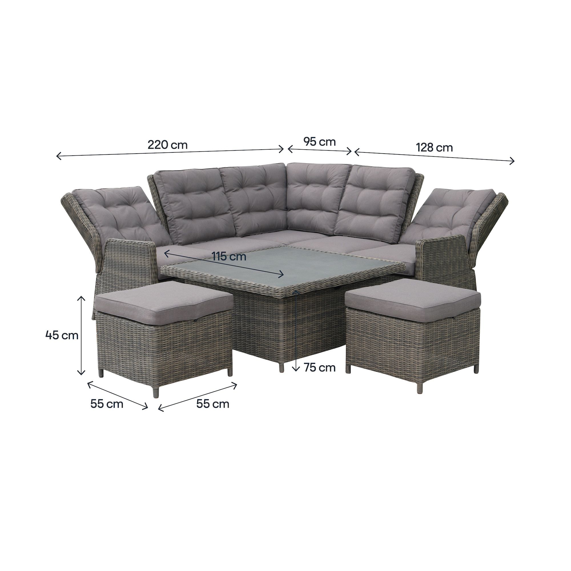 GoodHome Emali Matt Brown Rattan effect 7 Seater Corner Dining set