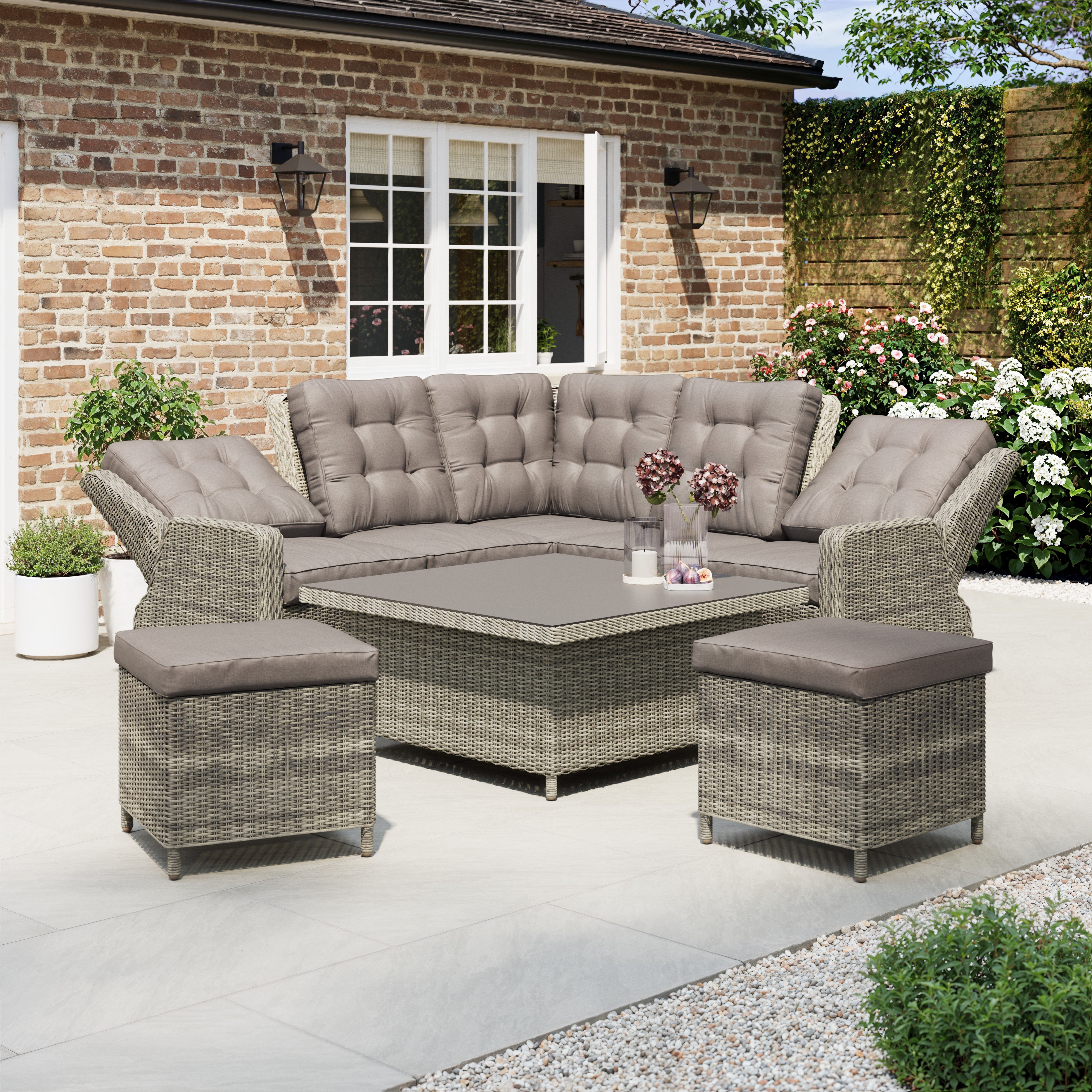 GoodHome Emali Matt Brown Rattan effect 7 Seater Corner Dining set