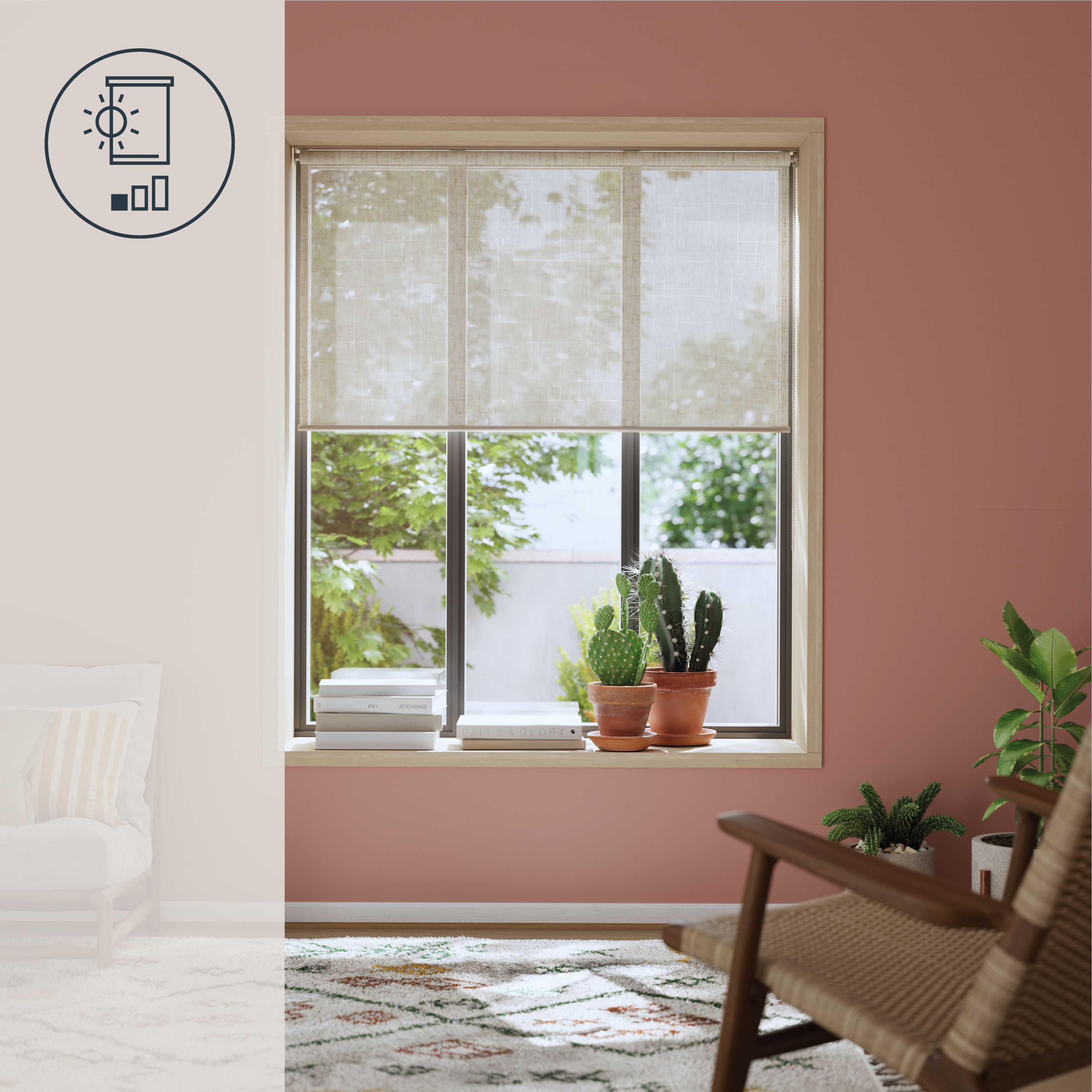 GoodHome Emini Corded Natural Sheer Roller Blind (W)180cm (L)180cm