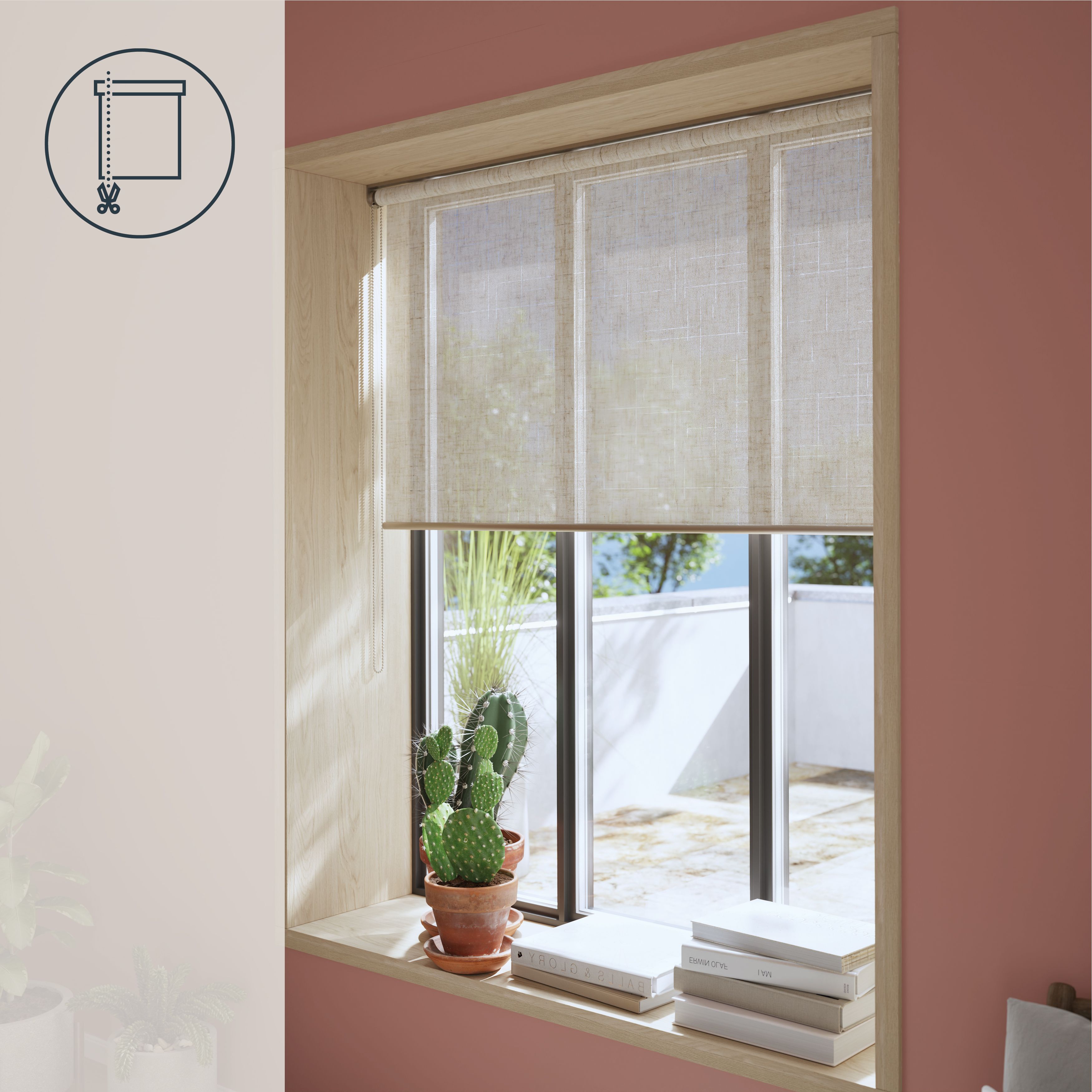GoodHome Emini Corded Natural Sheer Roller Blind (W)180cm (L)180cm