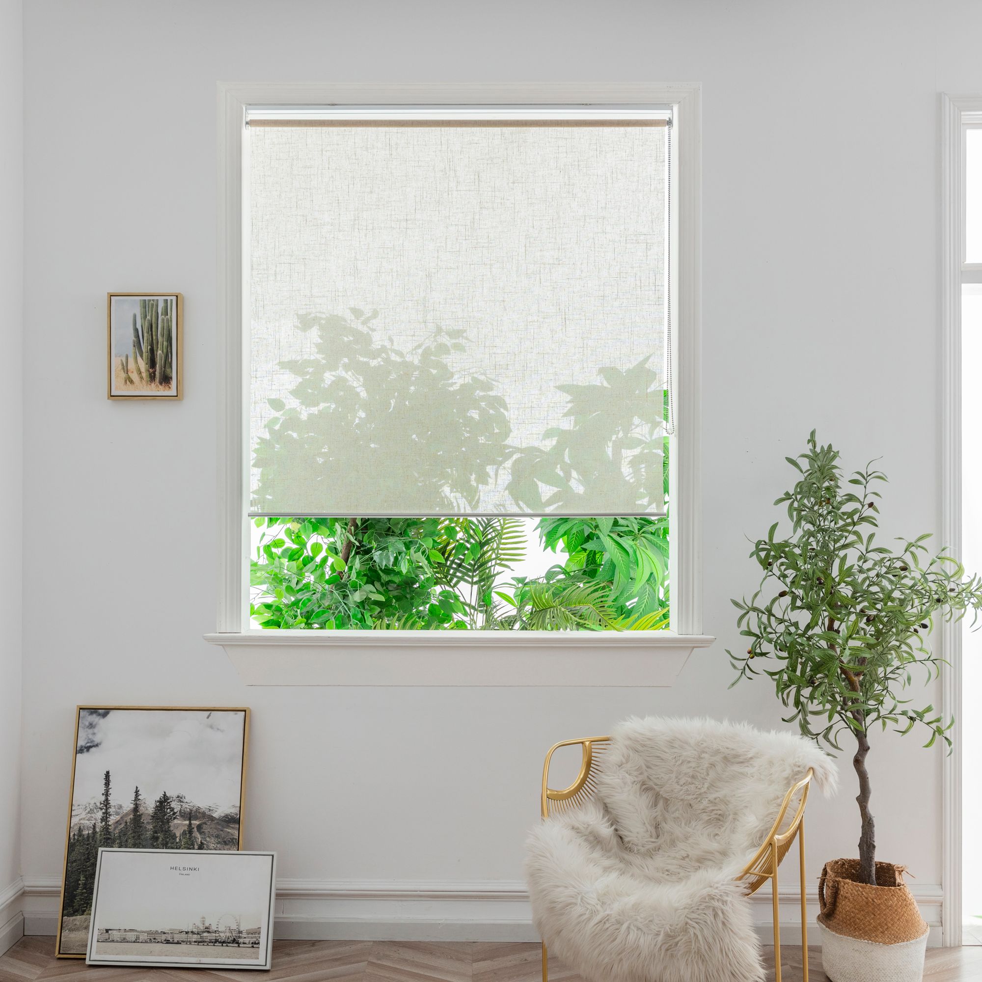 GoodHome Emini Corded Natural Sheer Roller Blind (W)180cm (L)180cm
