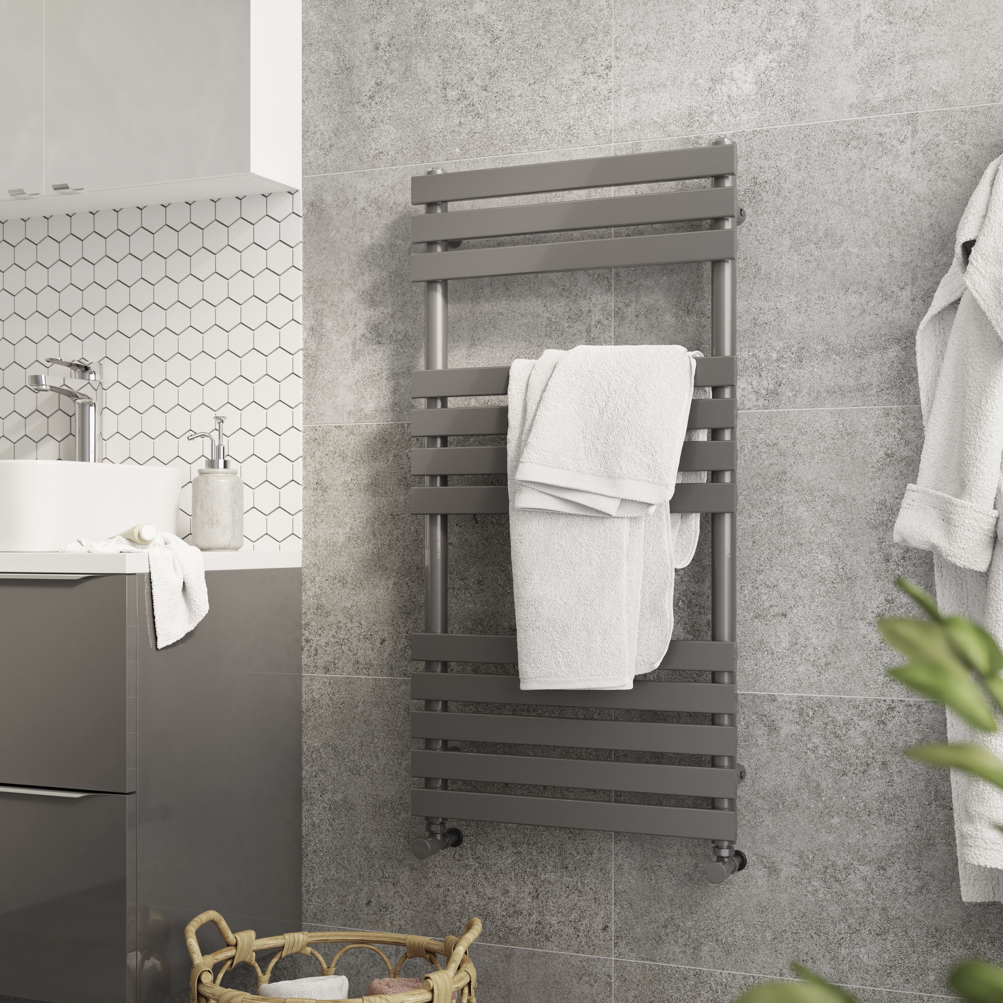 GoodHome Emsworth Black 1514BTU Vertical Towel radiator (W)500mm x (H)974mm