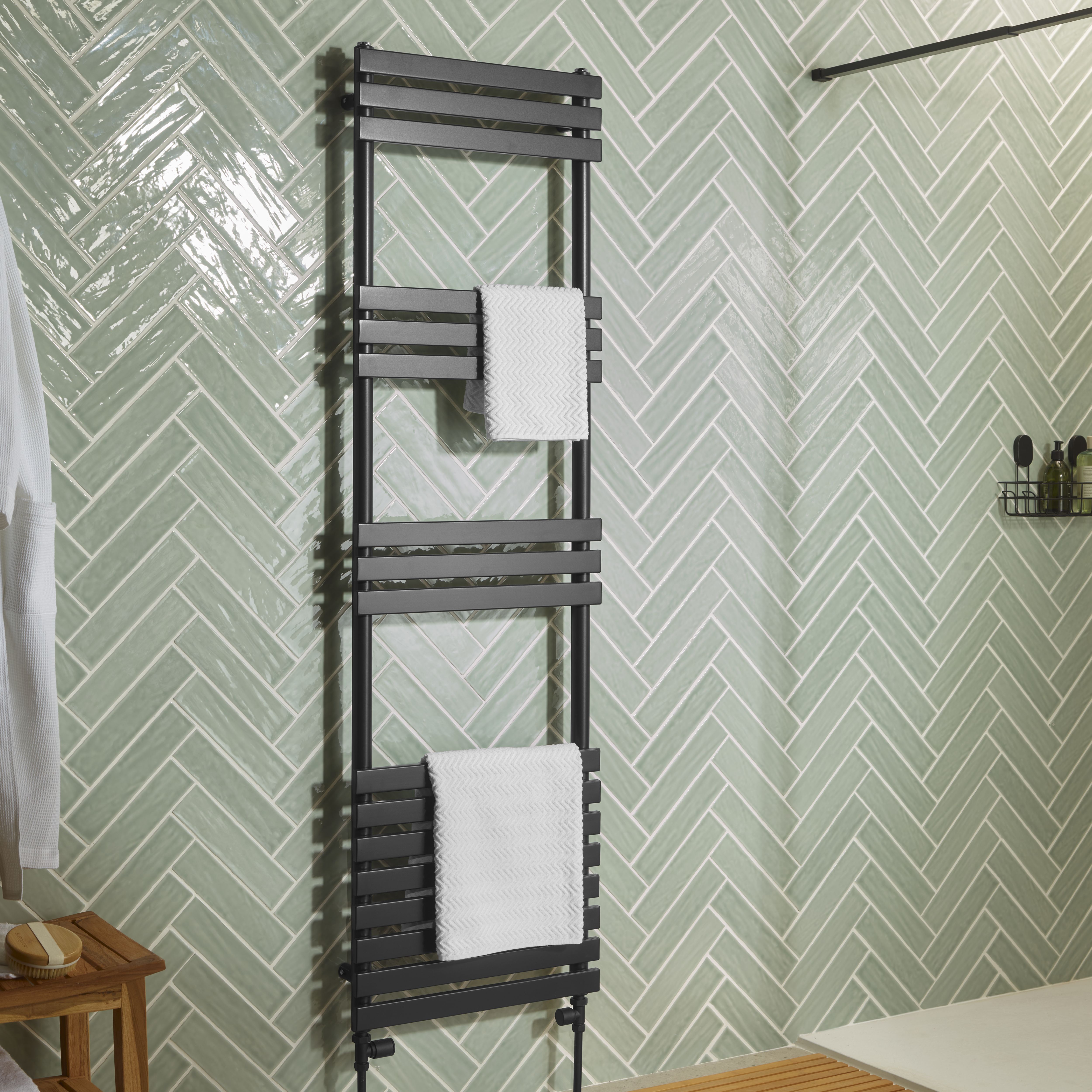 GoodHome Emsworth Black 2363BTU Vertical Towel radiator (W)500mm x (H ...