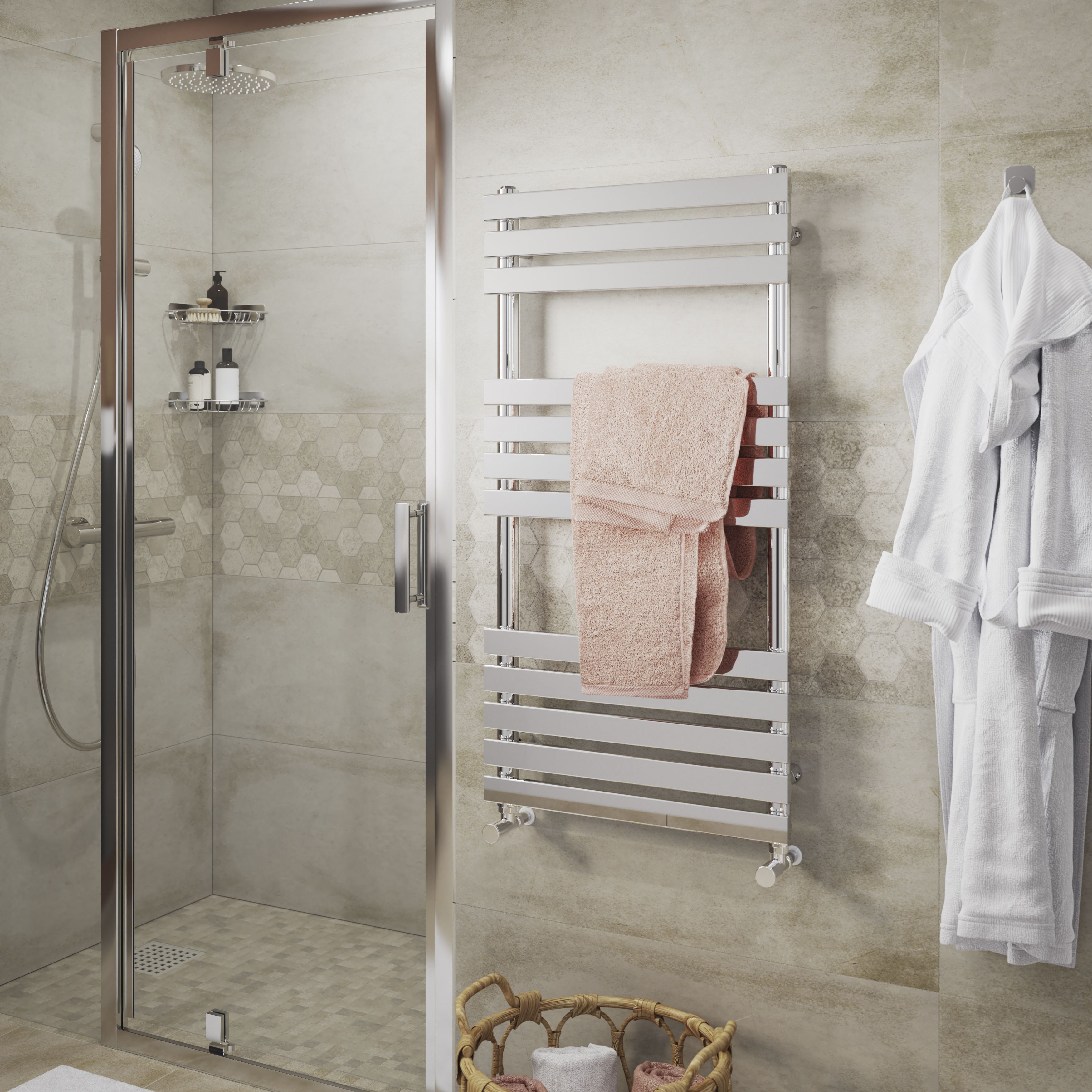 GoodHome Emsworth Chrome effect 1006BTU Vertical Towel radiator (W)500mm x (H)974mm