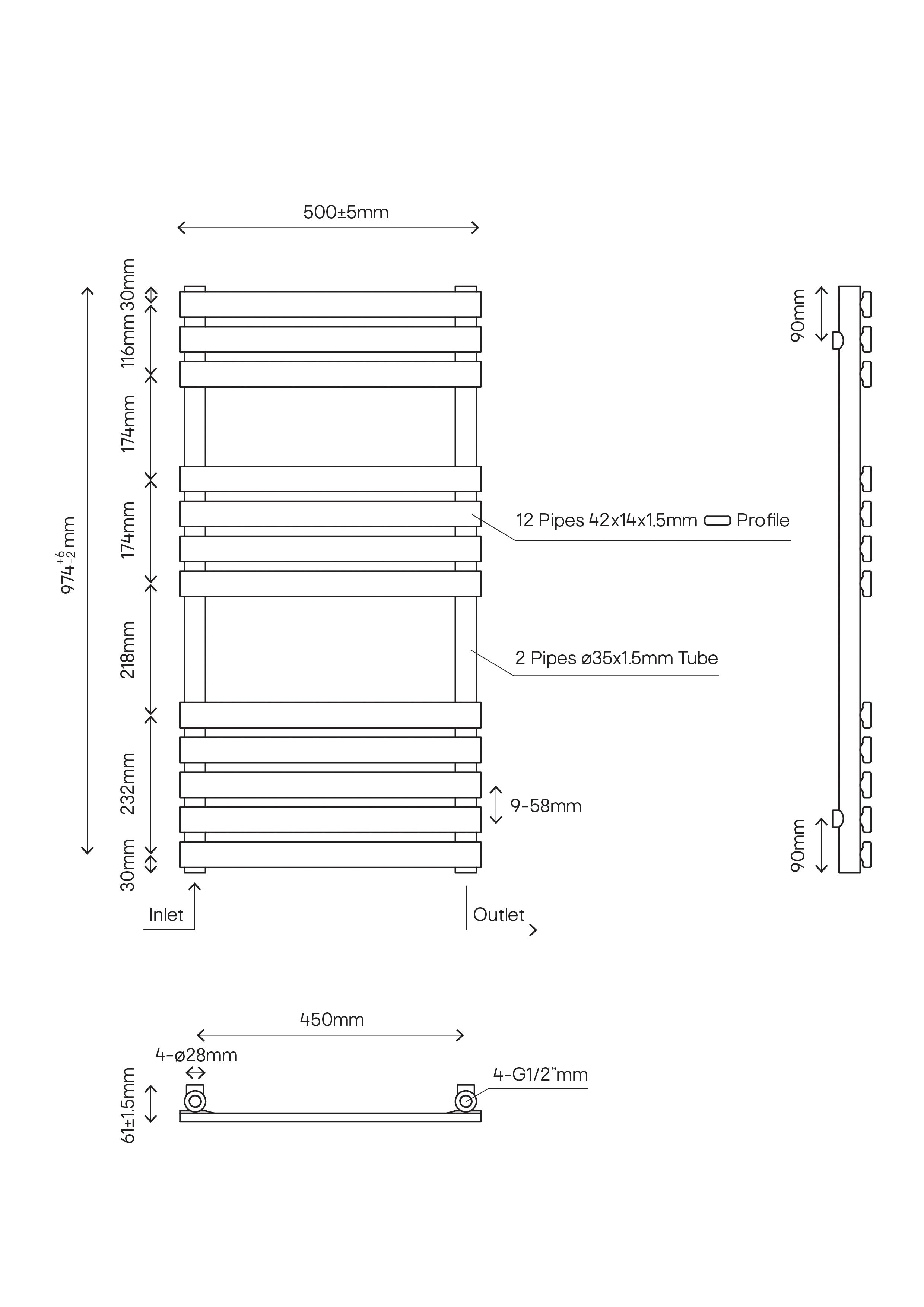 GoodHome Emsworth Chrome effect 1006BTU Vertical Towel radiator (W)500mm x (H)974mm