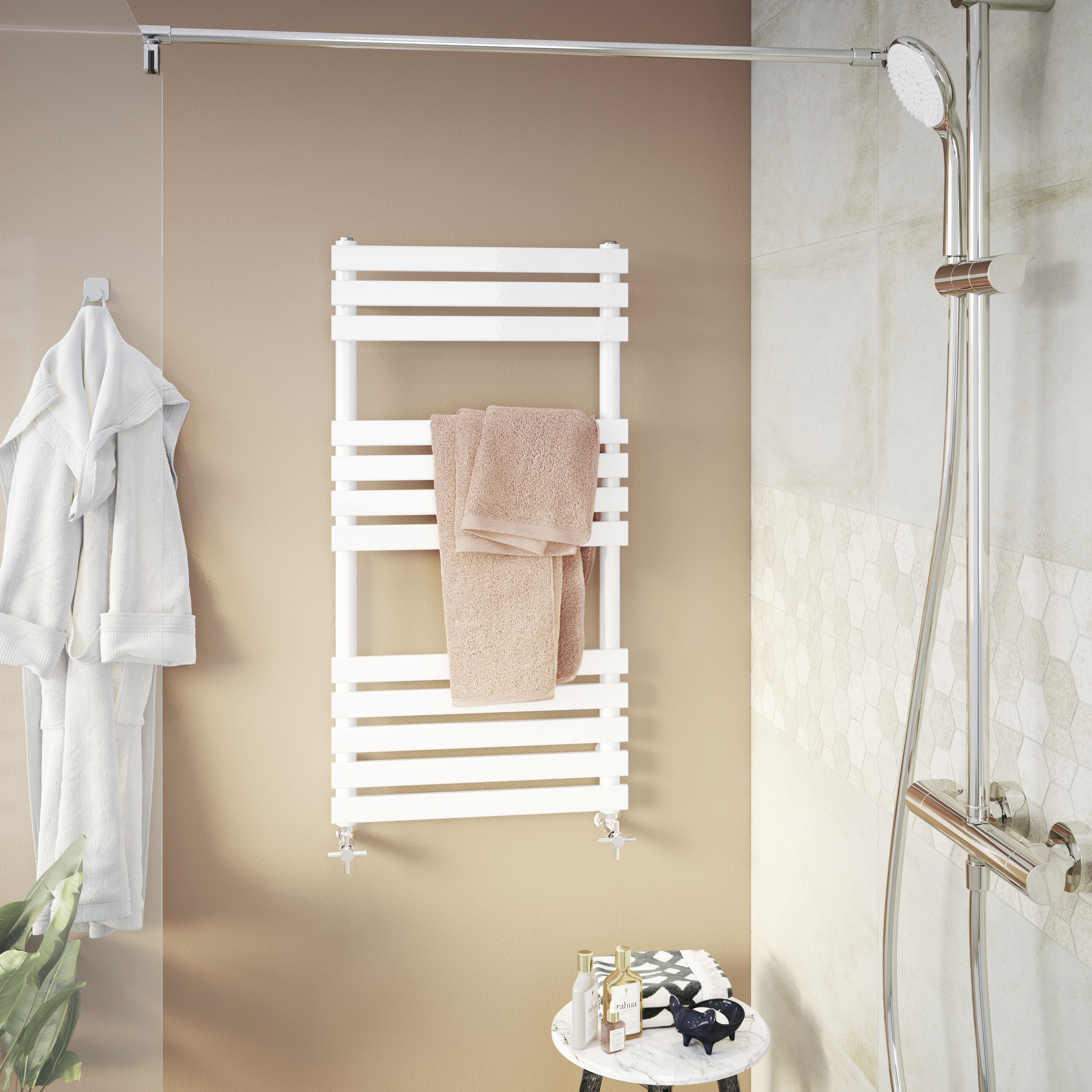 GoodHome Emsworth White 1514BTU Vertical Towel radiator (W)500mm x (H)974mm
