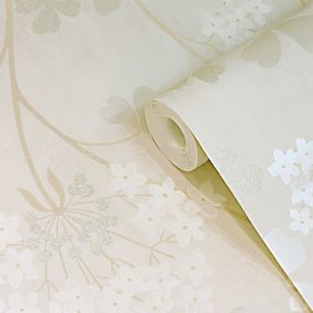 GoodHome Erosa Cream Glitter effect Floral Textured Wallpaper Sample
