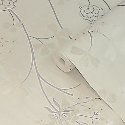 GoodHome Erosa Cream & grey Floral Glitter effect Textured Wallpaper