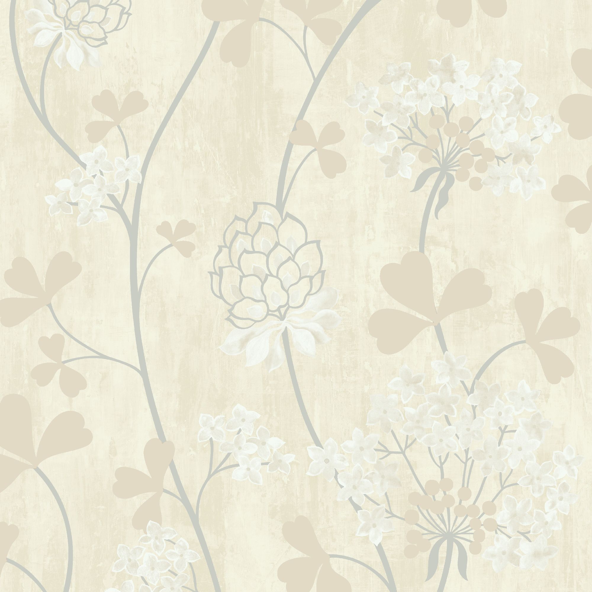 GoodHome Erosa Cream & grey Glitter effect Floral Textured Wallpaper Sample