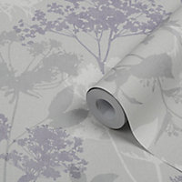 GoodHome Esseri Grey, purple & white Tree Smooth Wallpaper Sample