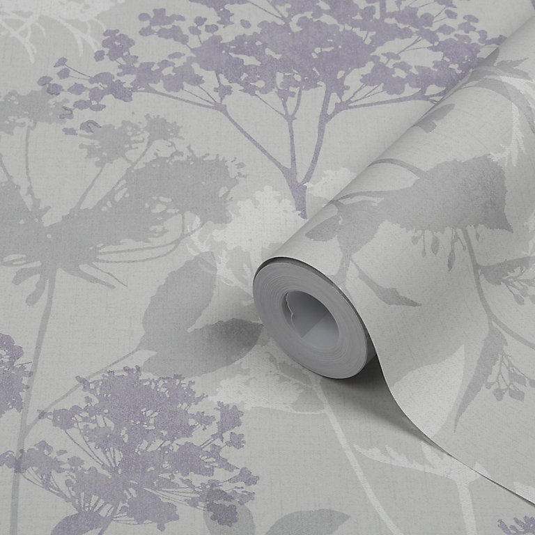 GoodHome Esseri Grey, purple & white Tree Smooth Wallpaper | DIY at B&Q