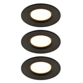 GoodHome Etana Black Non-adjustable LED Downlight 4.7W IP65, Set of 3