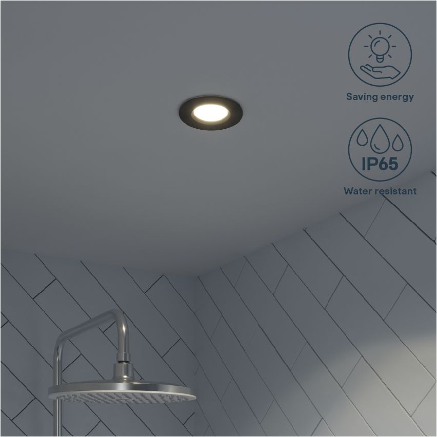 GoodHome Etana Black Non-adjustable LED Neutral white Downlight 4.7W IP65