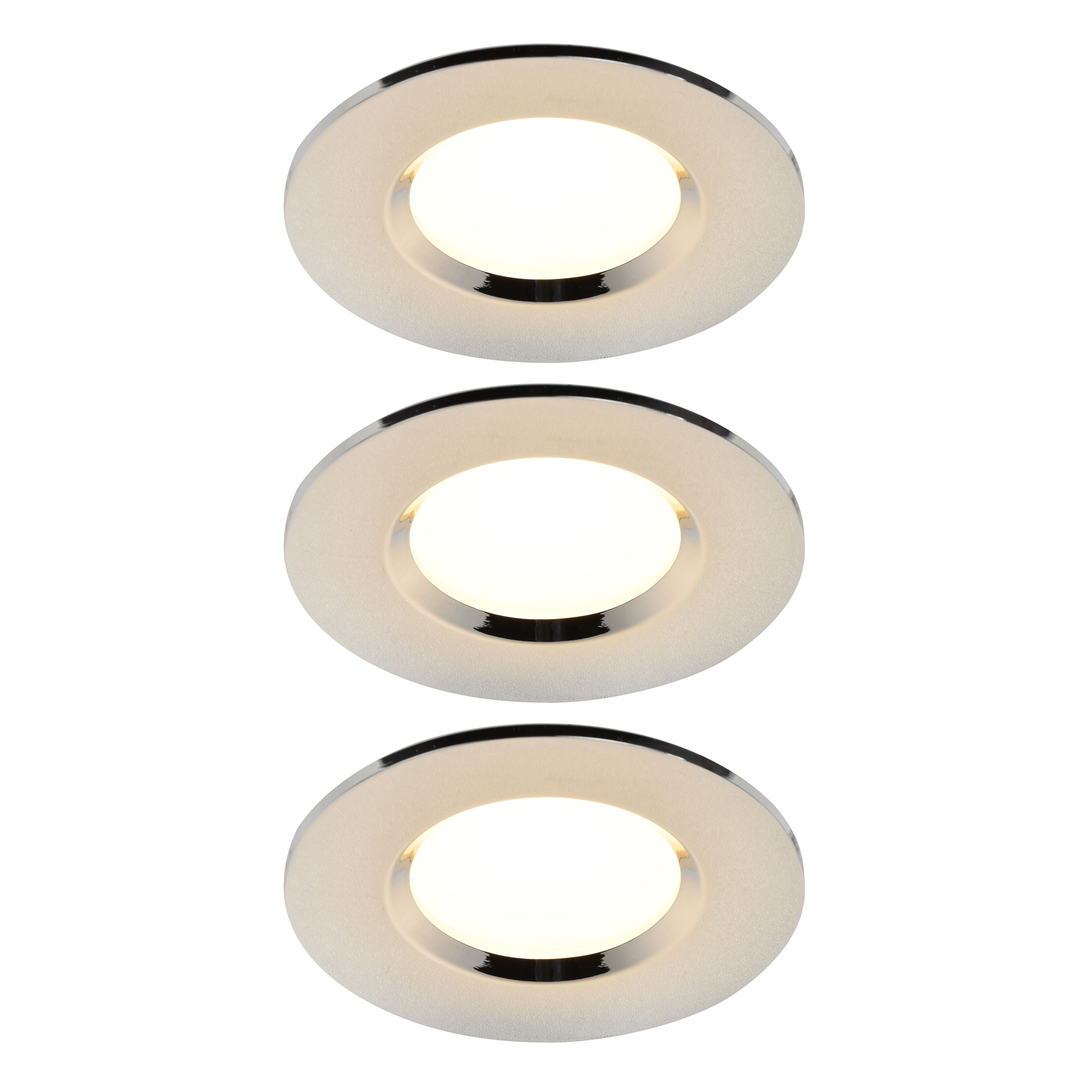 GoodHome Etana Polished Chrome effect Non-adjustable LED Warm white Downlight 4.7W IP65, Pack of 3