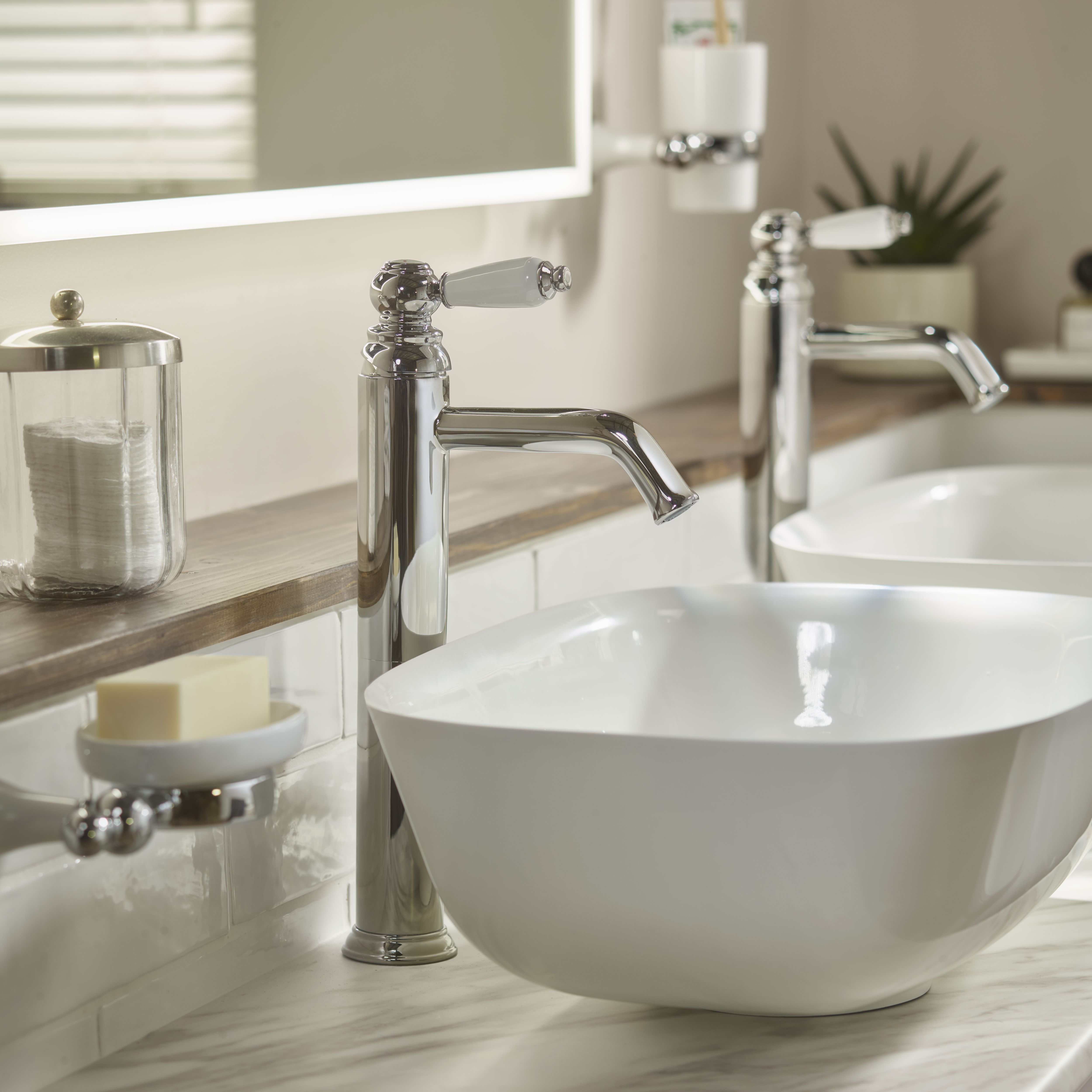 GoodHome Etel Tall Chrome effect Round Sink or worktop Mono mixer Tap
