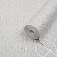 GoodHome Euclea Art deco Silver effect Textured Wallpaper