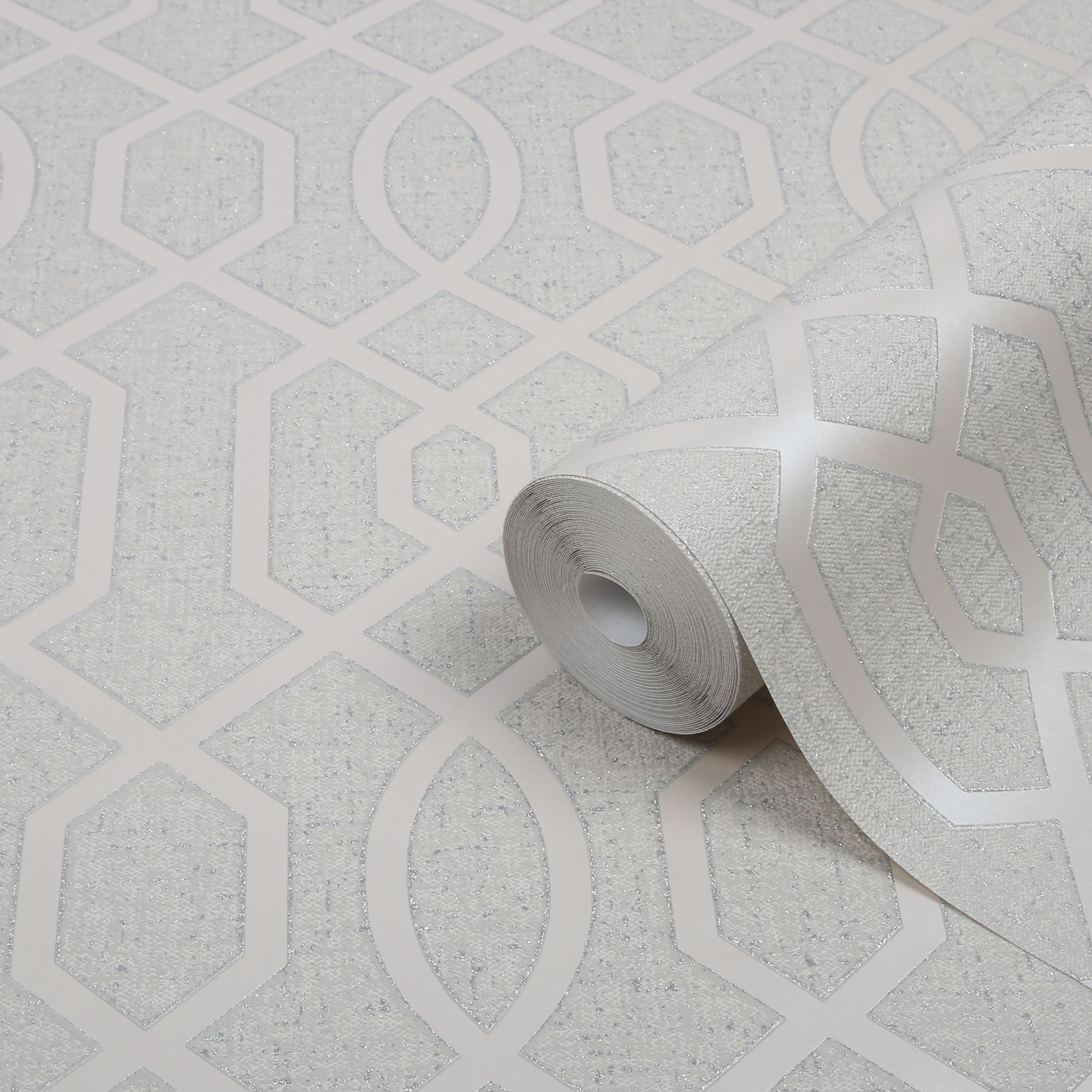 GoodHome Euclea Beige Silver effect Art deco Textured Wallpaper Sample