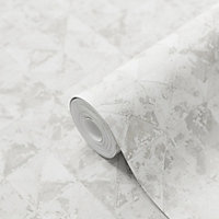 GoodHome Eudya Grey & white Metallic effect Geometric Textured Wallpaper