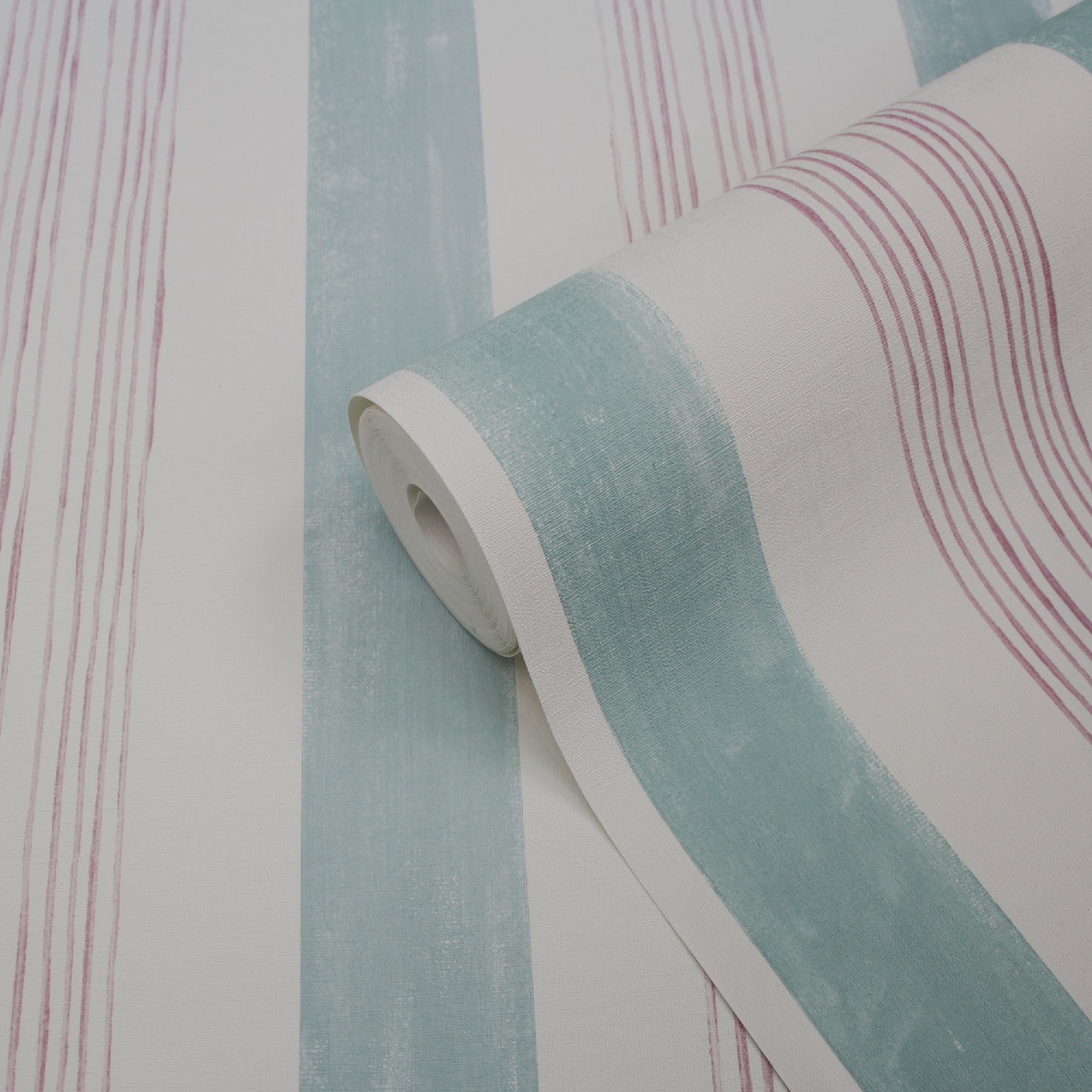 GoodHome Eulophia Green & pink Striped Textured Wallpaper DIY at B&Q