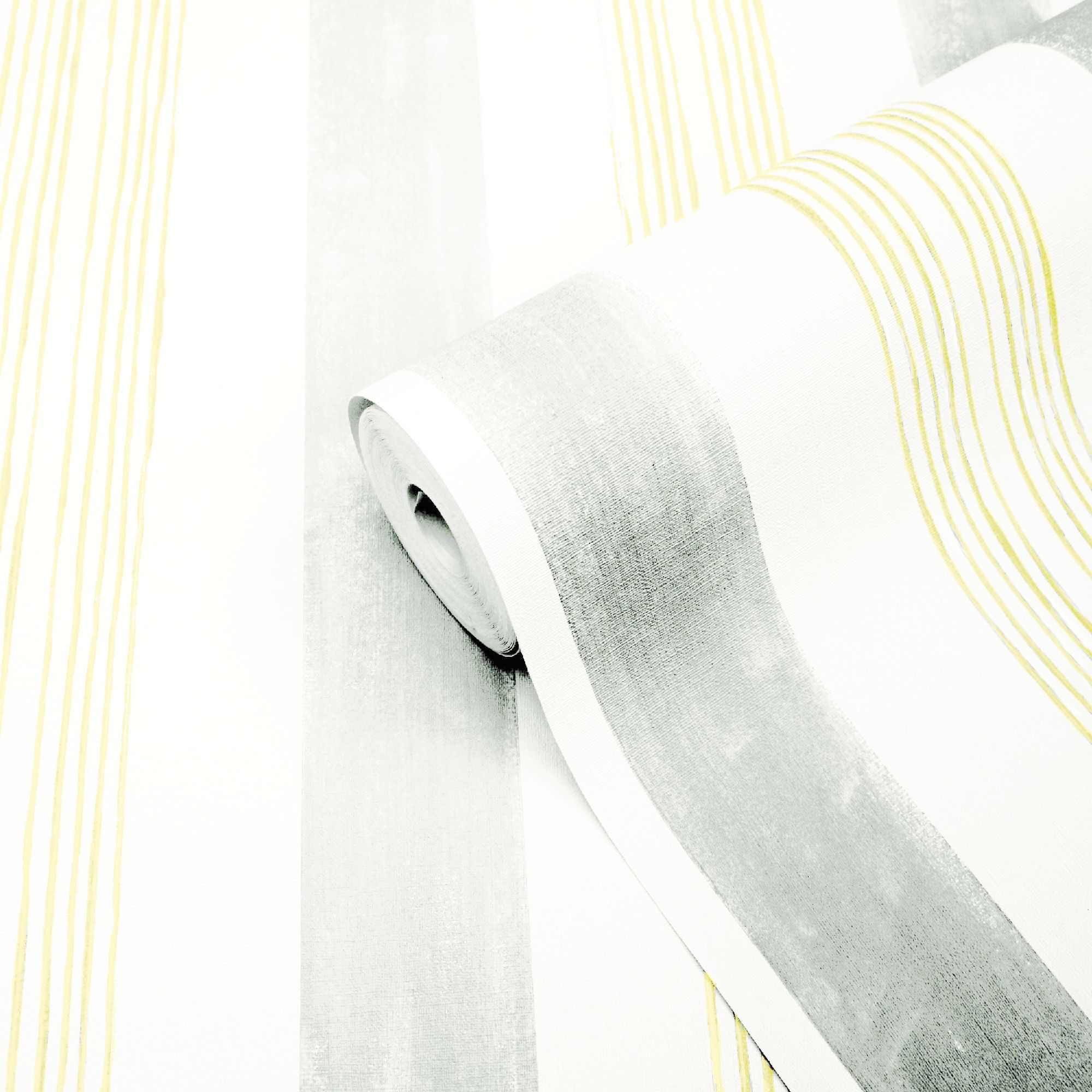 GoodHome Eulophia Grey & yellow Striped Contemporary Textured Wallpaper