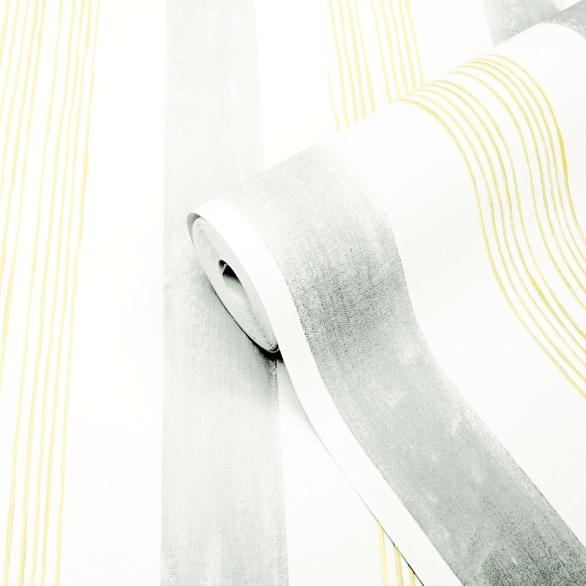 GoodHome Eulophia Grey & yellow Striped Textured Wallpaper Sample