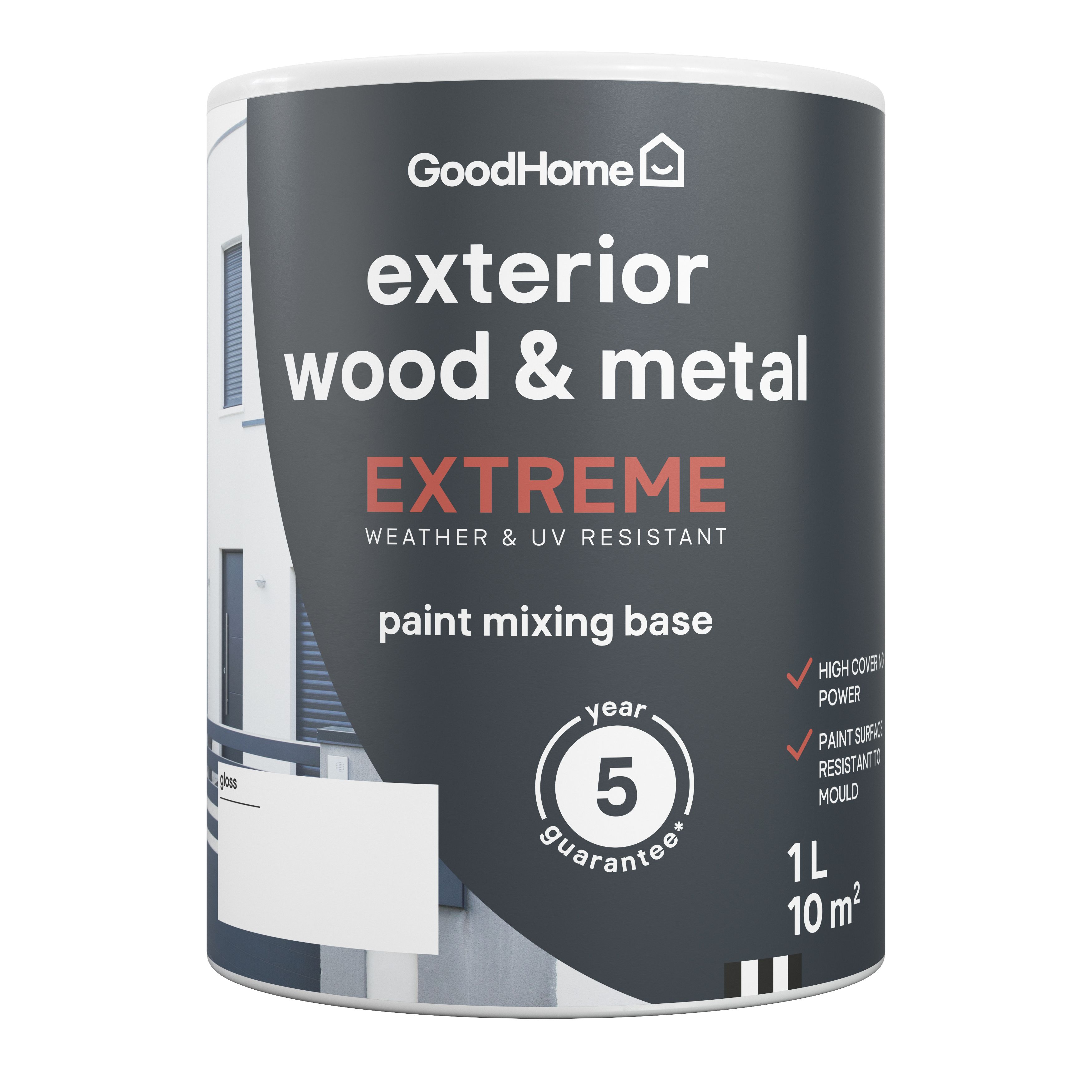 GoodHome Exterior Metal & wood Gloss Emulsion, Base B, 1L