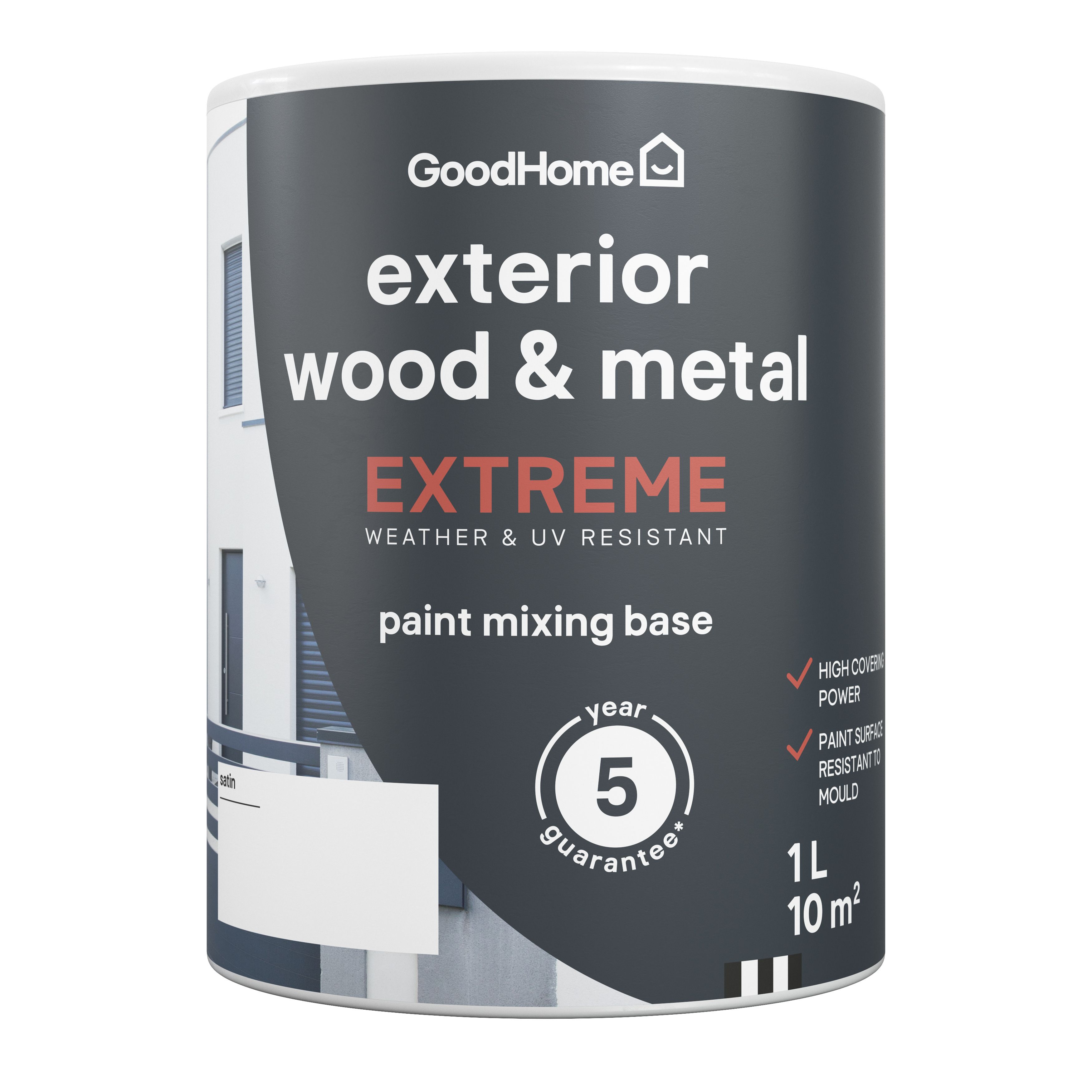 GoodHome Exterior Metal & wood Satinwood Emulsion, Base B, 1L