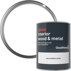 GoodHome Extra hardwearing Pure brilliant white Gloss Metal & wood paint, 0.75L